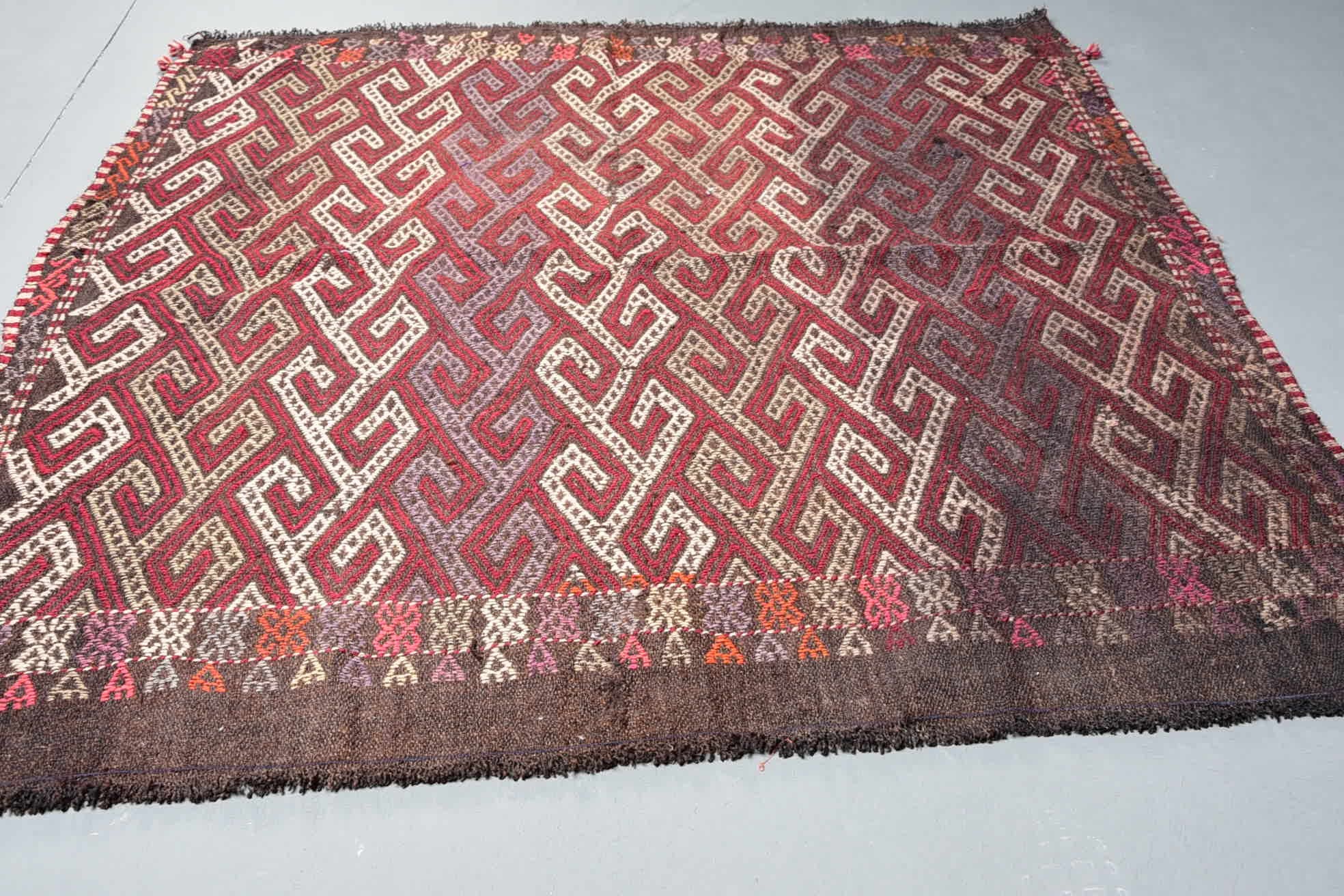 Yatak Odası Halıları, Kilim, Türk Halısı, Mutfak Halıları, Boho Halıları, Yün Halısı, Vintage Dekor Halısı, Vintage Halısı, Çocuk Odası Halıları, 4,9x5,2 ft Alan Halıları