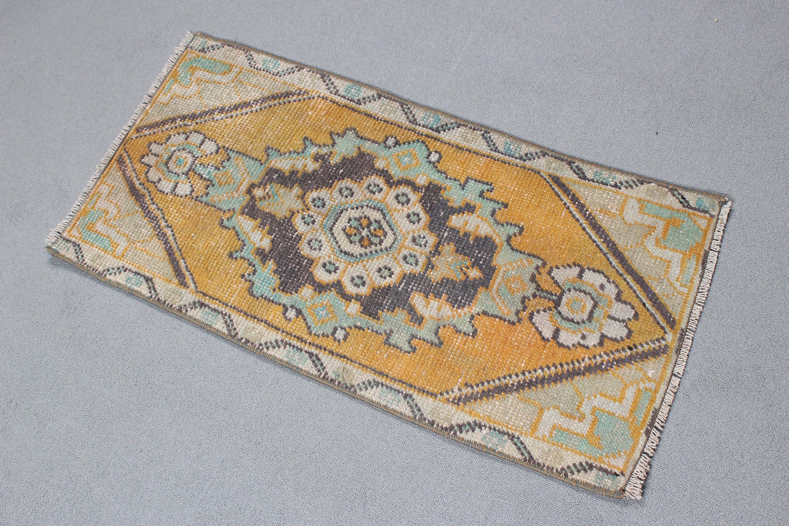 Wall Hanging Rugs, Moroccan Rug, Home Decor Rugs, Turkish Rugs, Kitchen Rug, Vintage Rugs, 1.4x2.9 ft Small Rugs, Yellow Home Decor Rugs