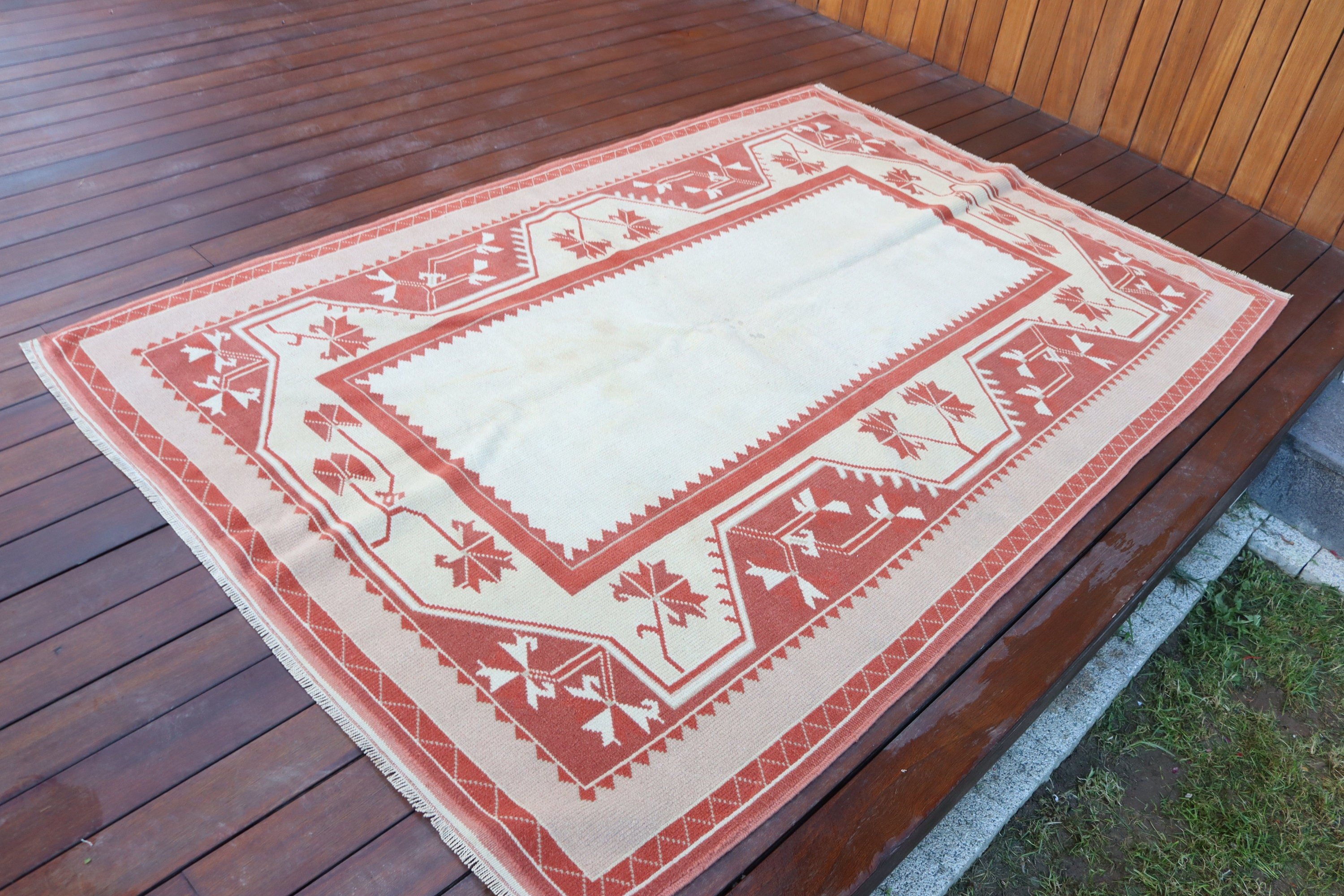 Bej Anadolu Halıları, Boho Bölgesi Halıları, 4,4x6,7 ft Alan Halısı, Açıklama Halısı, Türk Halısı, Vintage Halı, Oushak Bölge Kilimi