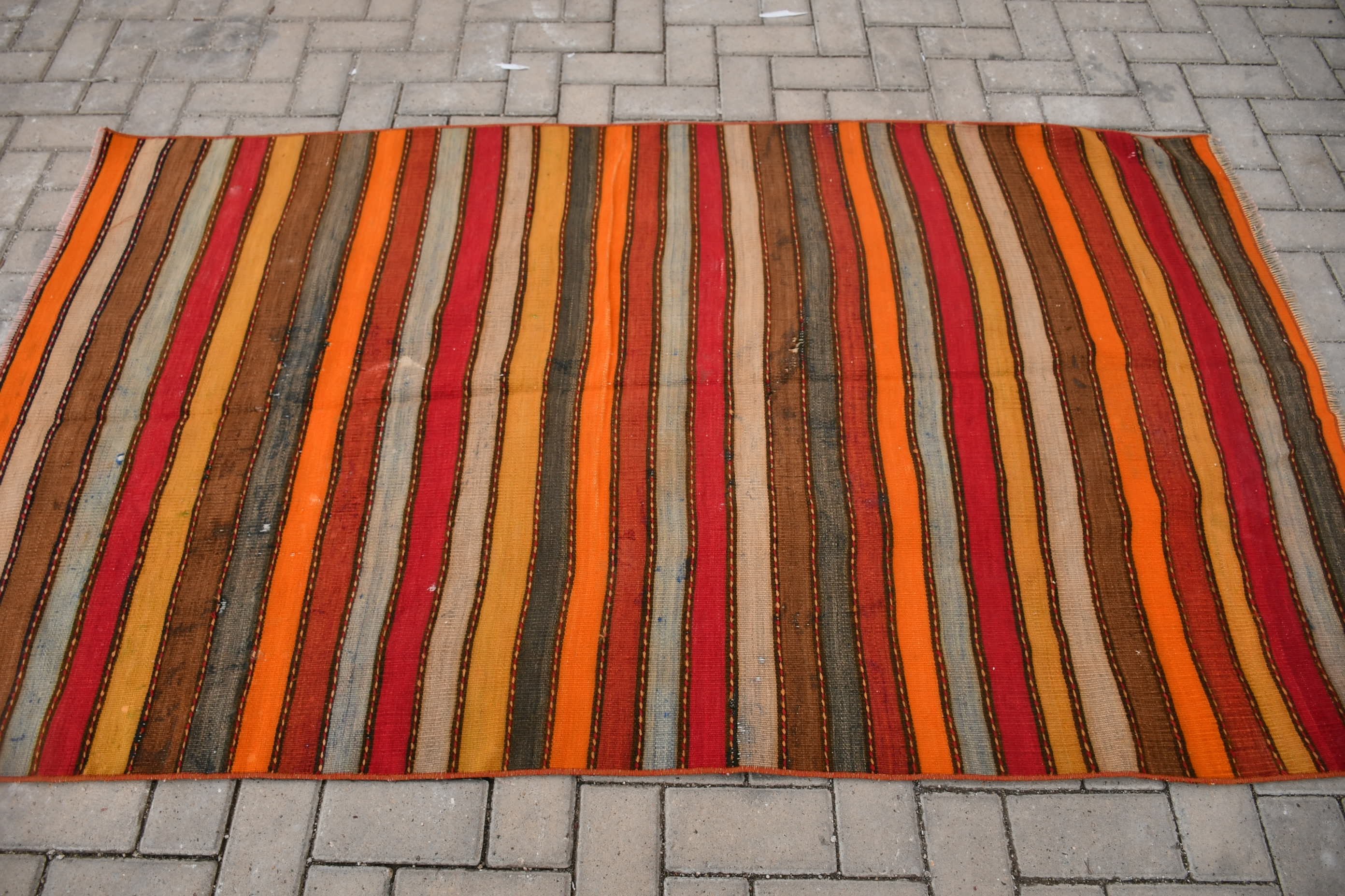 Oturma Odası Kilim, Antik Kilim, Türk Kilim, Turuncu Ev dekoru Kilim, 116x200 cm Oturma odası Kilim, Yemek odası Kilim, Mutfak Kilim