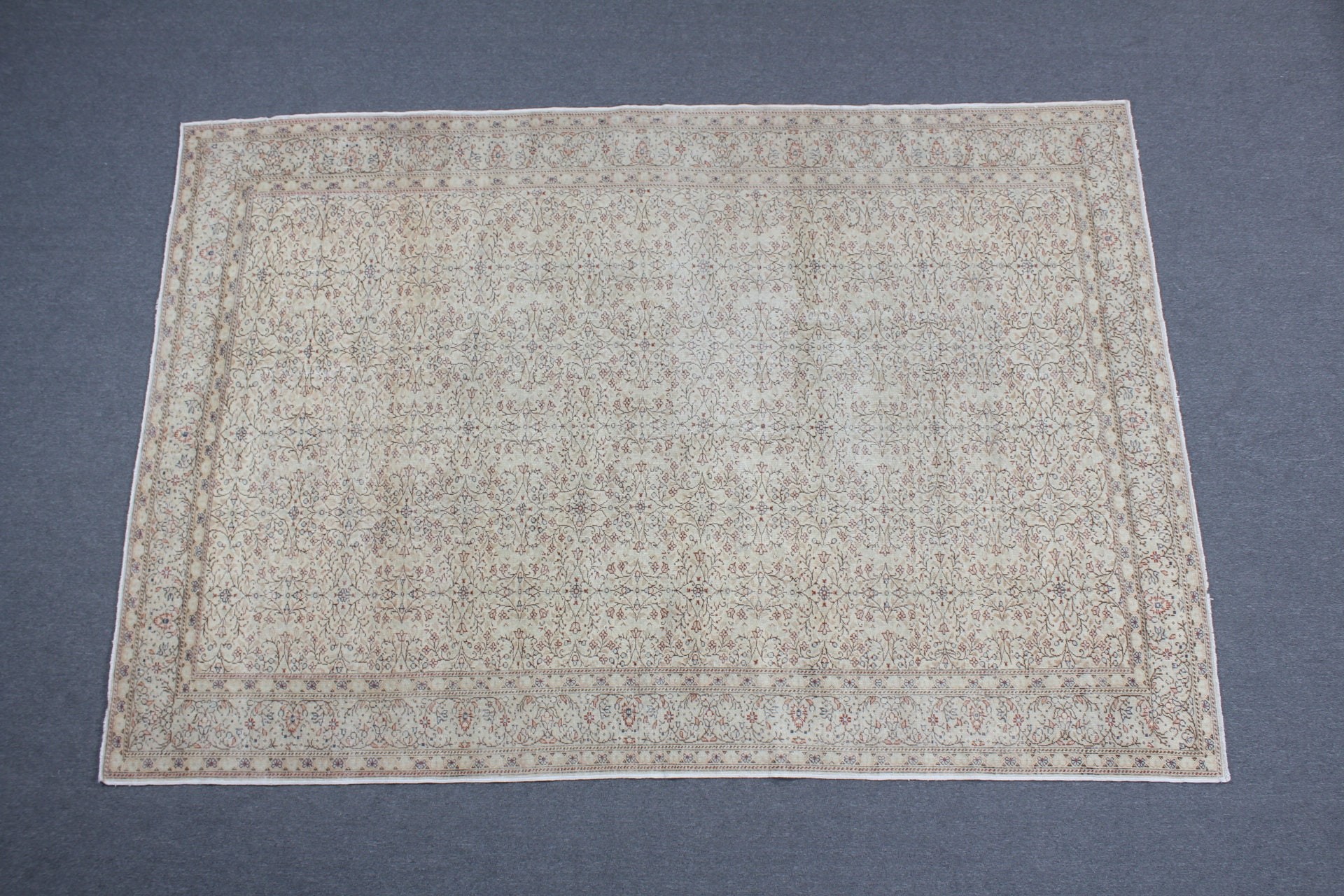 Yatak Odası Halısı, Oturma Odası Halıları, Vintage Halı, 6.3x9.4 ft Büyük Halı, Fas Halısı, Aztek Halıları, Bej Oushak Halısı, Türk Halıları