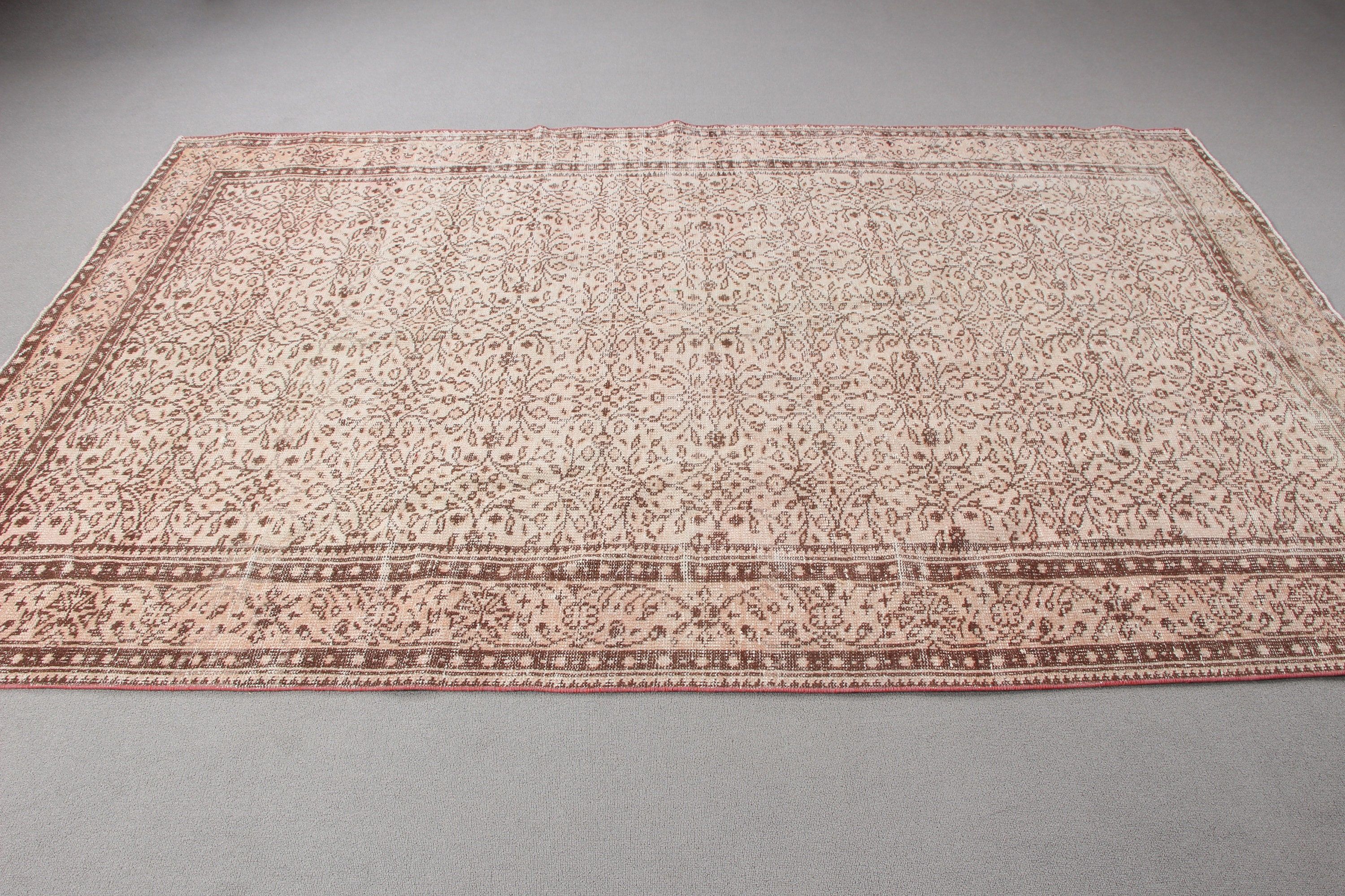 Türk Halısı, Boho Halısı, 6.2x9.4 ft Büyük Halı, Yemek Odası Halısı, Vintage Halı, Geometrik Halı, Türk Salon Halısı Halıları, Bej Soğuk Halı, Salon Halısı