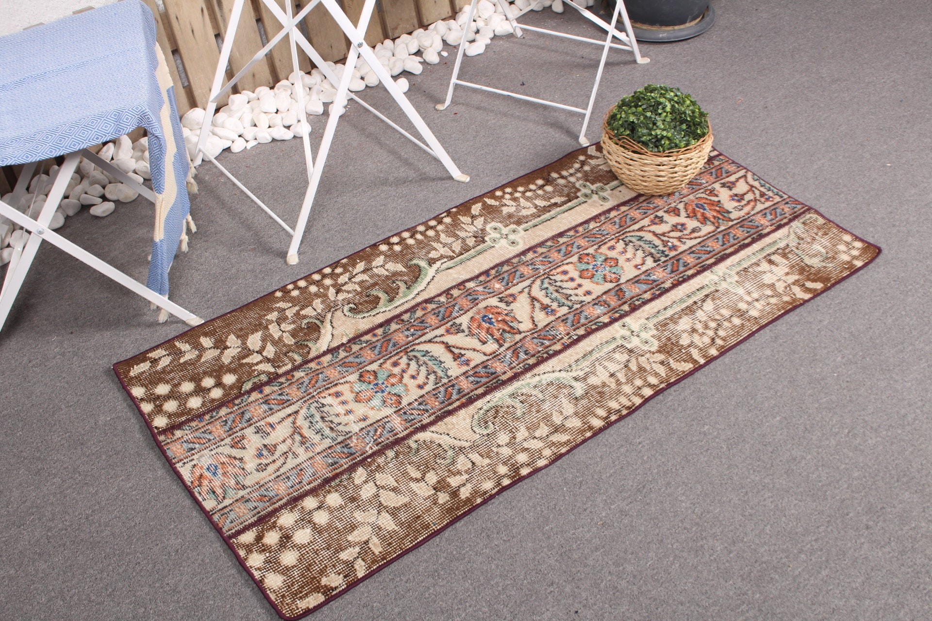 Door Mat Rugs, Bedroom Rugs, Beige Antique Rugs, Bathroom Rug, Turkish Rugs, Vintage Rug, Old Rug, 2.1x4.4 ft Small Rug