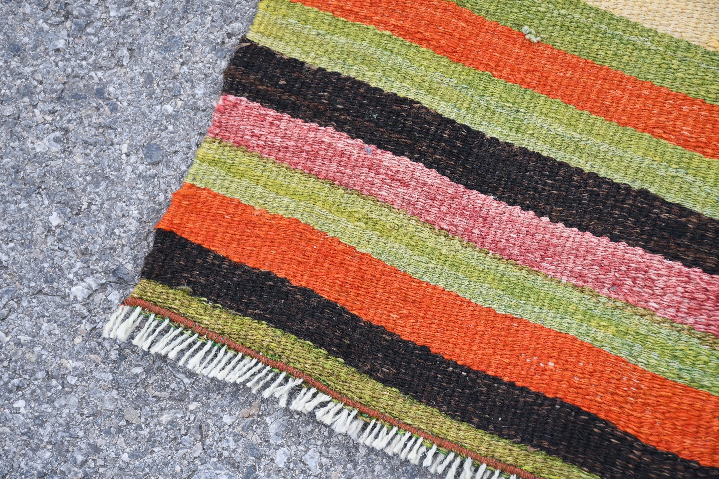 Vintage Rug, 2.6x9.3 ft Runner Rug, Hallway Rug, Wool Rugs, Anatolian Rug, Green Oriental Rug, Boho Rug, Kilim, Kitchen Rug, Turkish Rug