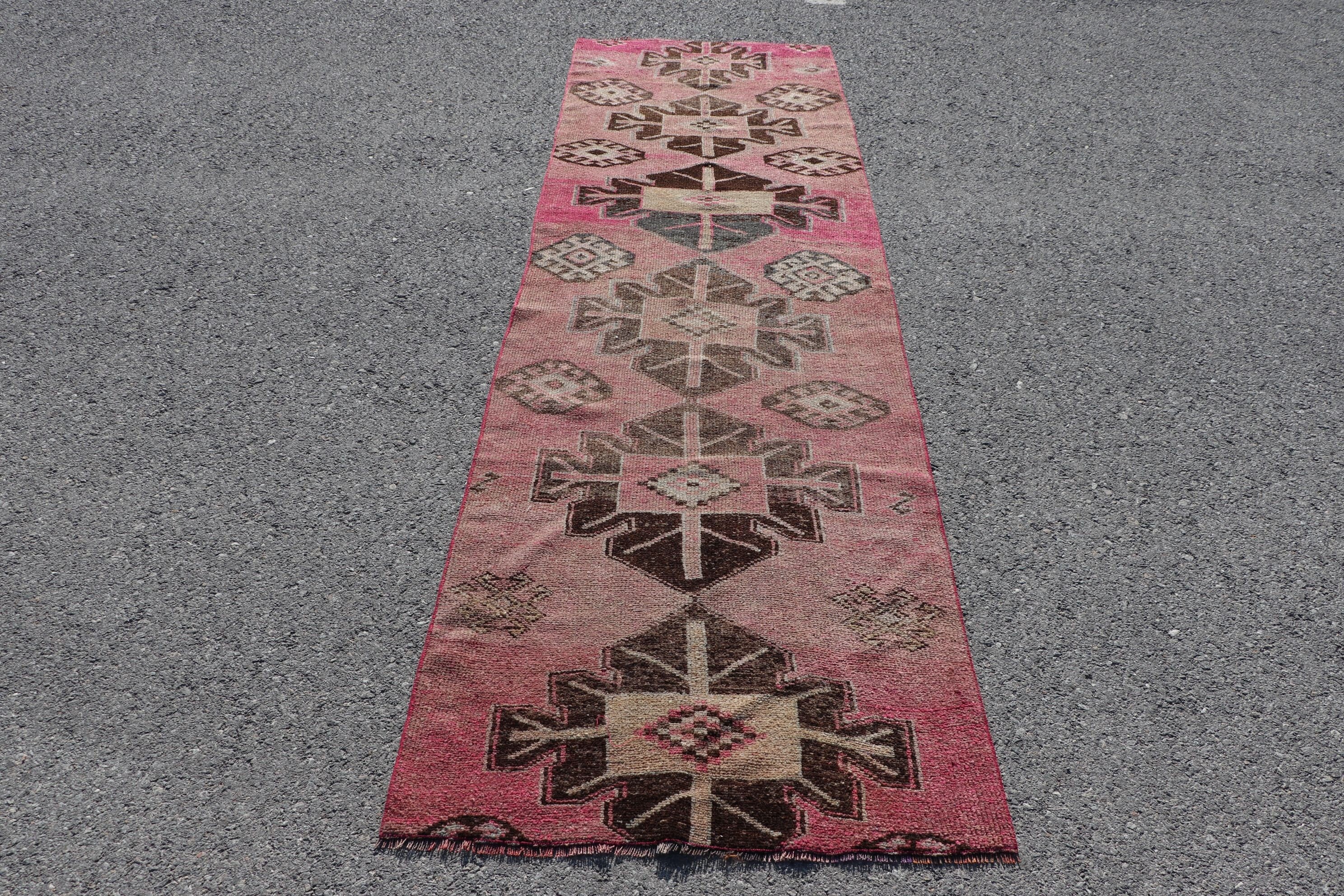 Pink  2.8x9.4 ft Runner Rug, Stair Rug, Home Decor Rug, Turkish Rug, Muted Rug, Oushak Rugs, Rugs for Stair, Vintage Rug