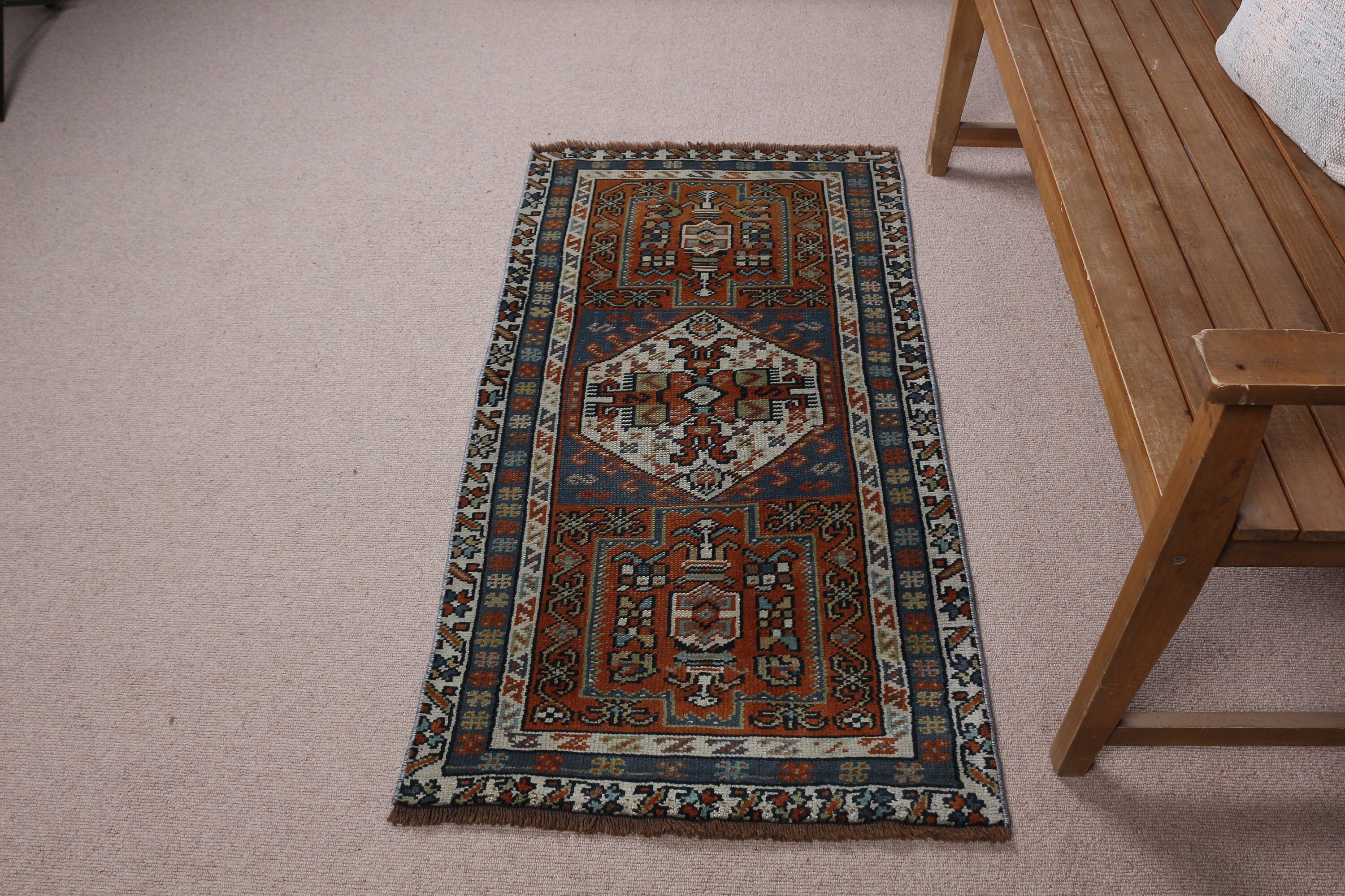 Bath Rug, 2.2x4.3 ft Small Rug, Blue Kitchen Rug, Anatolian Rugs, Turkish Rug, Vintage Rugs, Outdoor Rug, Oushak Rug, Rugs for Door Mat