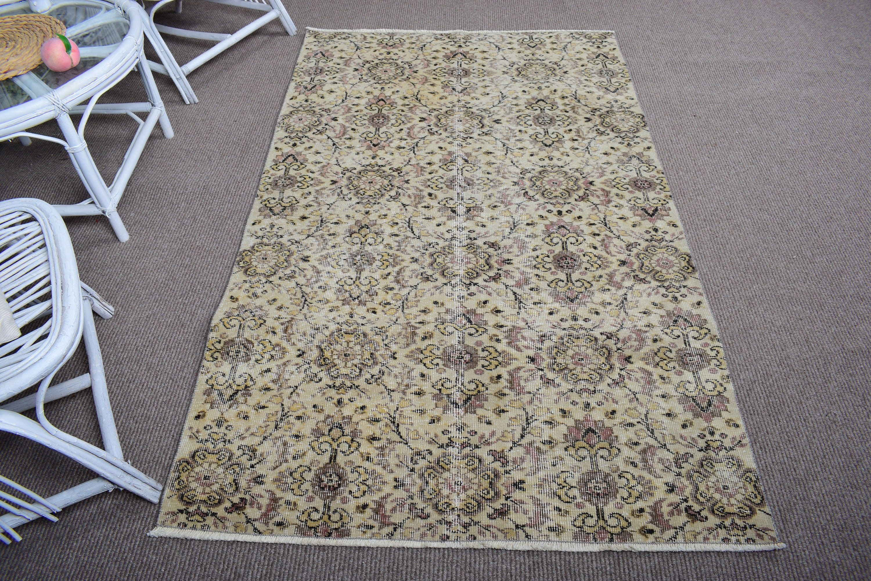 Açıklama Halısı, Oushak Bölge Halıları, Anadolu Halısı, Yemek Odası Halıları, Bej Düz Dokuma Halılar, 3,8x6,4 ft Alan Halıları, Türk Halıları, Vintage Halılar