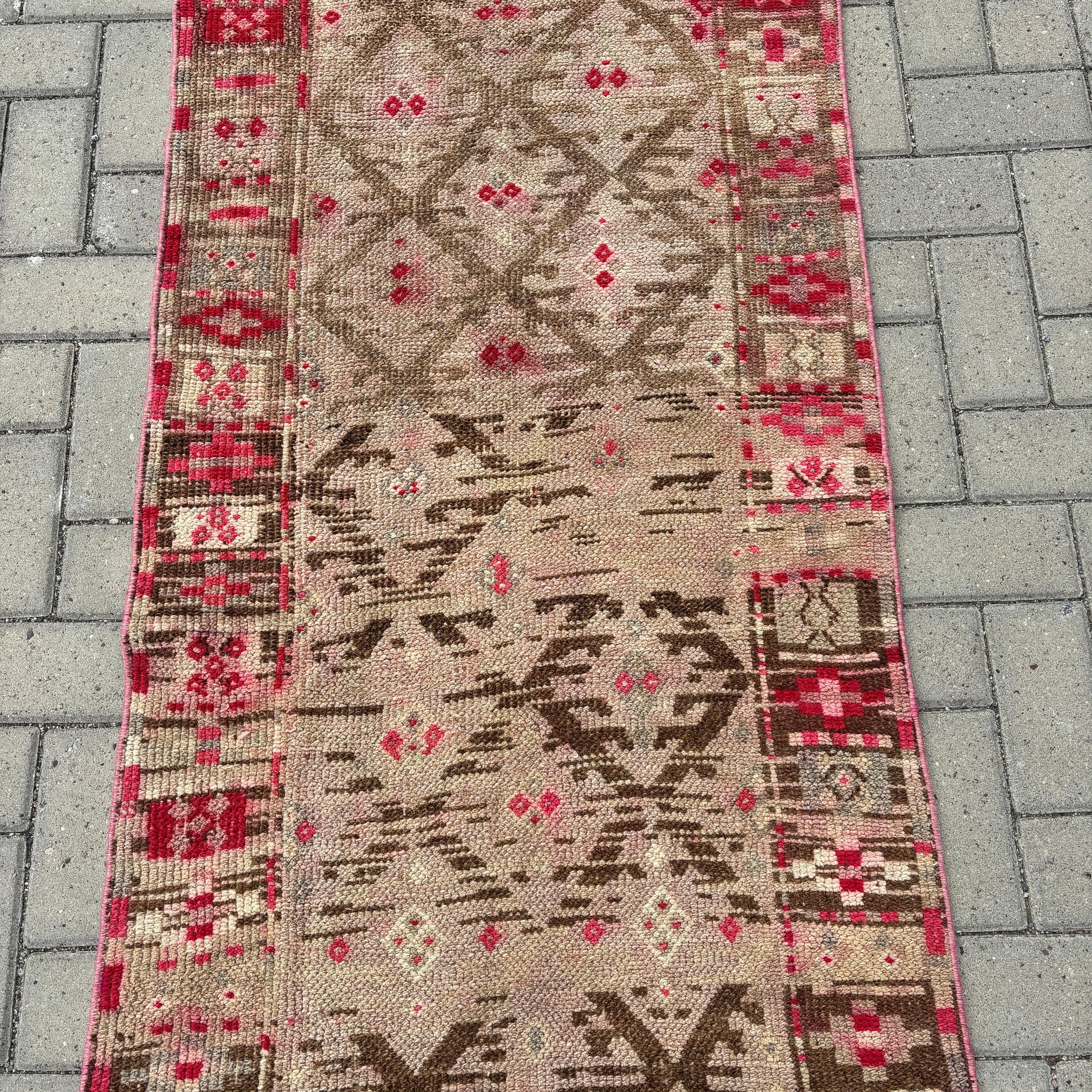 Oushak Halı, 2.6x11.8 ft Yolluk Halıları, Düz Dokuma Halılar, Uzun Yolluk Halısı, Vintage Halılar, Türk Halısı, Bej Boho Halısı, Koridor Halıları