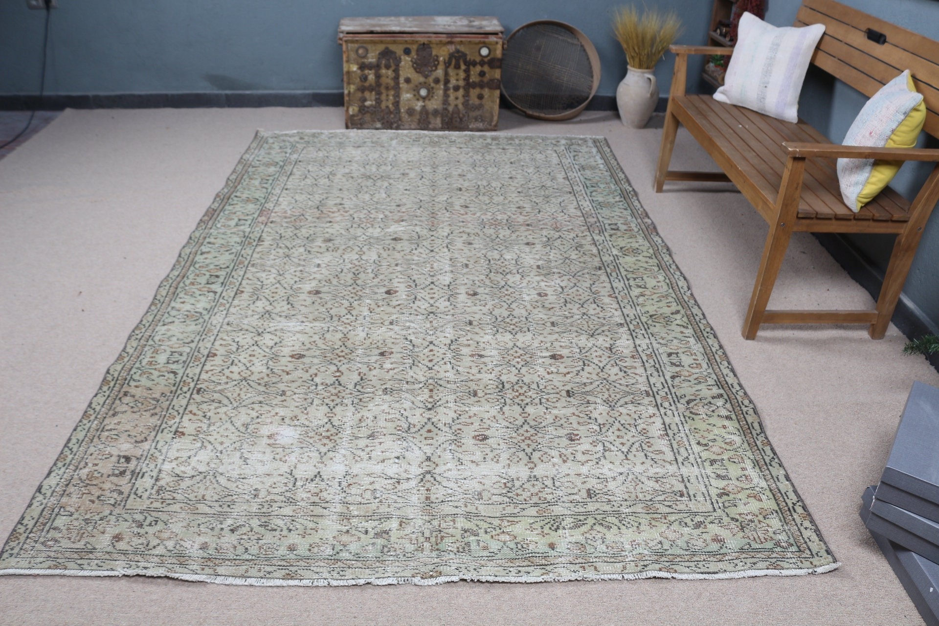 Vintage Rugs, Living Room Rug, Turkish Rug, Moroccan Rug, Salon Rugs, Handwoven Rug, Beige Anatolian Rug, 6x9.4 ft Large Rugs