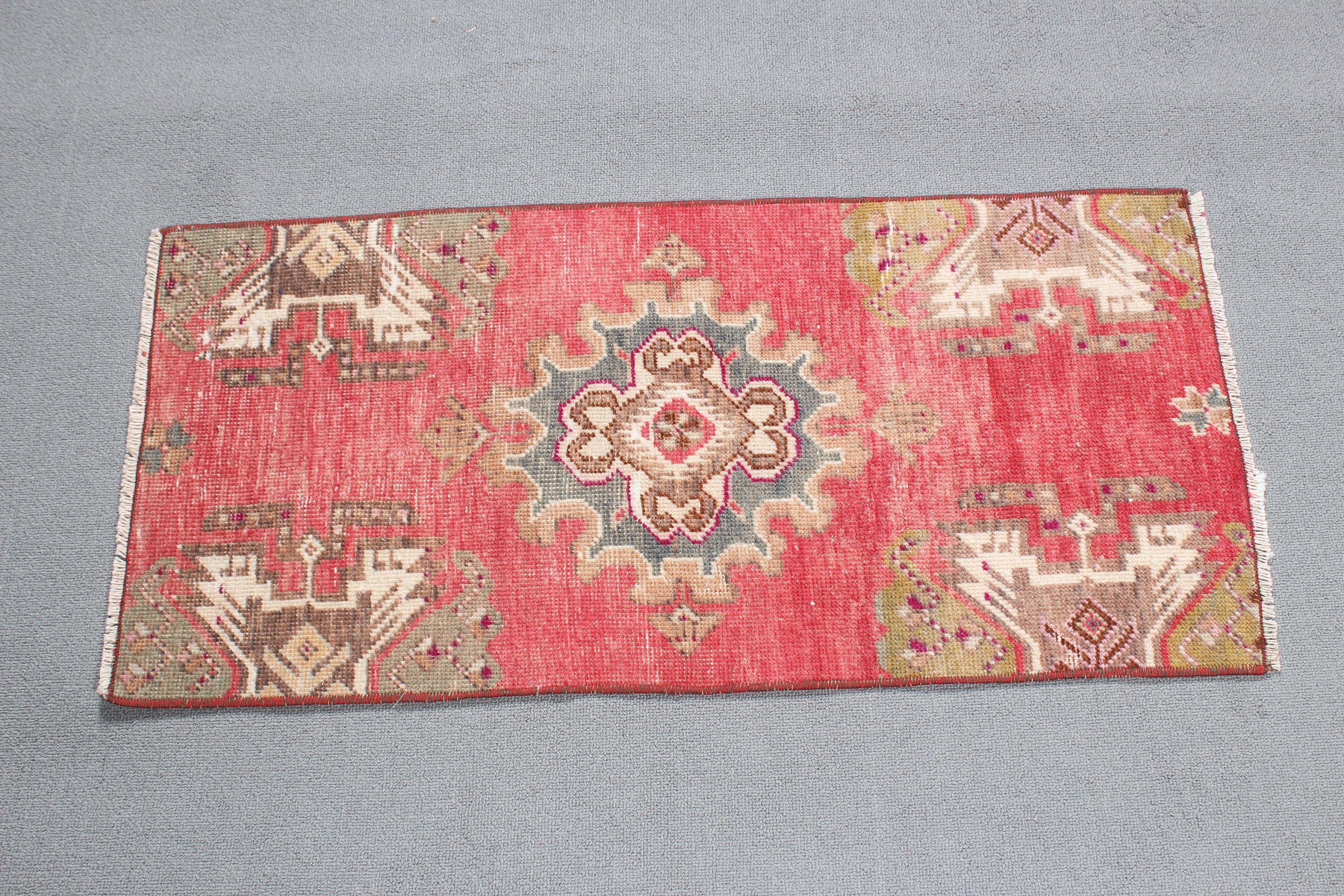 Vintage Rug, 1.4x3 ft Small Rug, Turkish Rug, Luxury Rugs, Rugs for Small Area, Anatolian Rugs, Red Kitchen Rugs, Bath Rug, Car Mat Rug