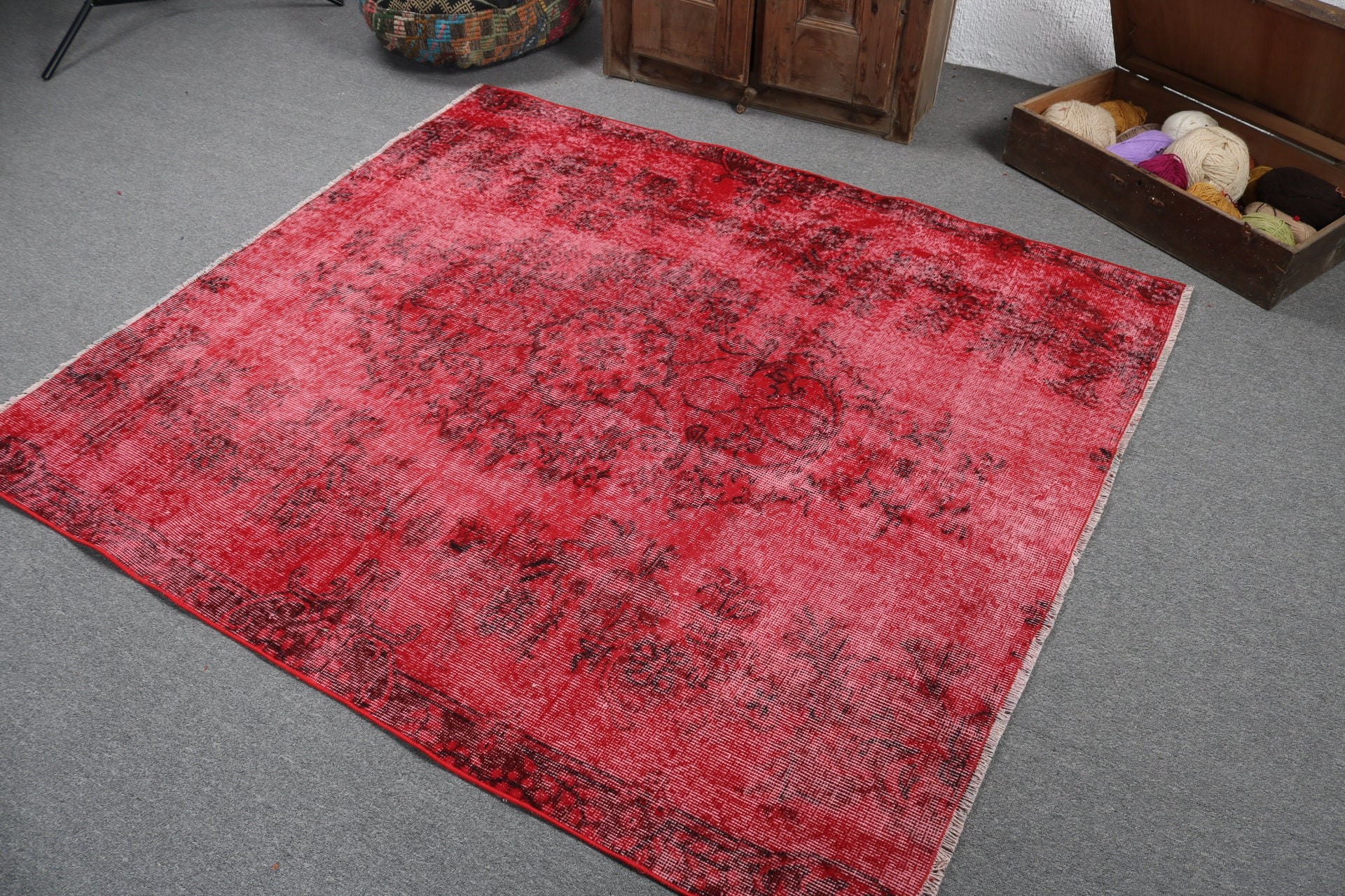 Turkish Rug, 5.4x6 ft Area Rugs, Luxury Rugs, Oushak Area Rug, Antique Rug, Vintage Area Rug, Red Antique Rug, Vintage Rug, Home Decor Rugs