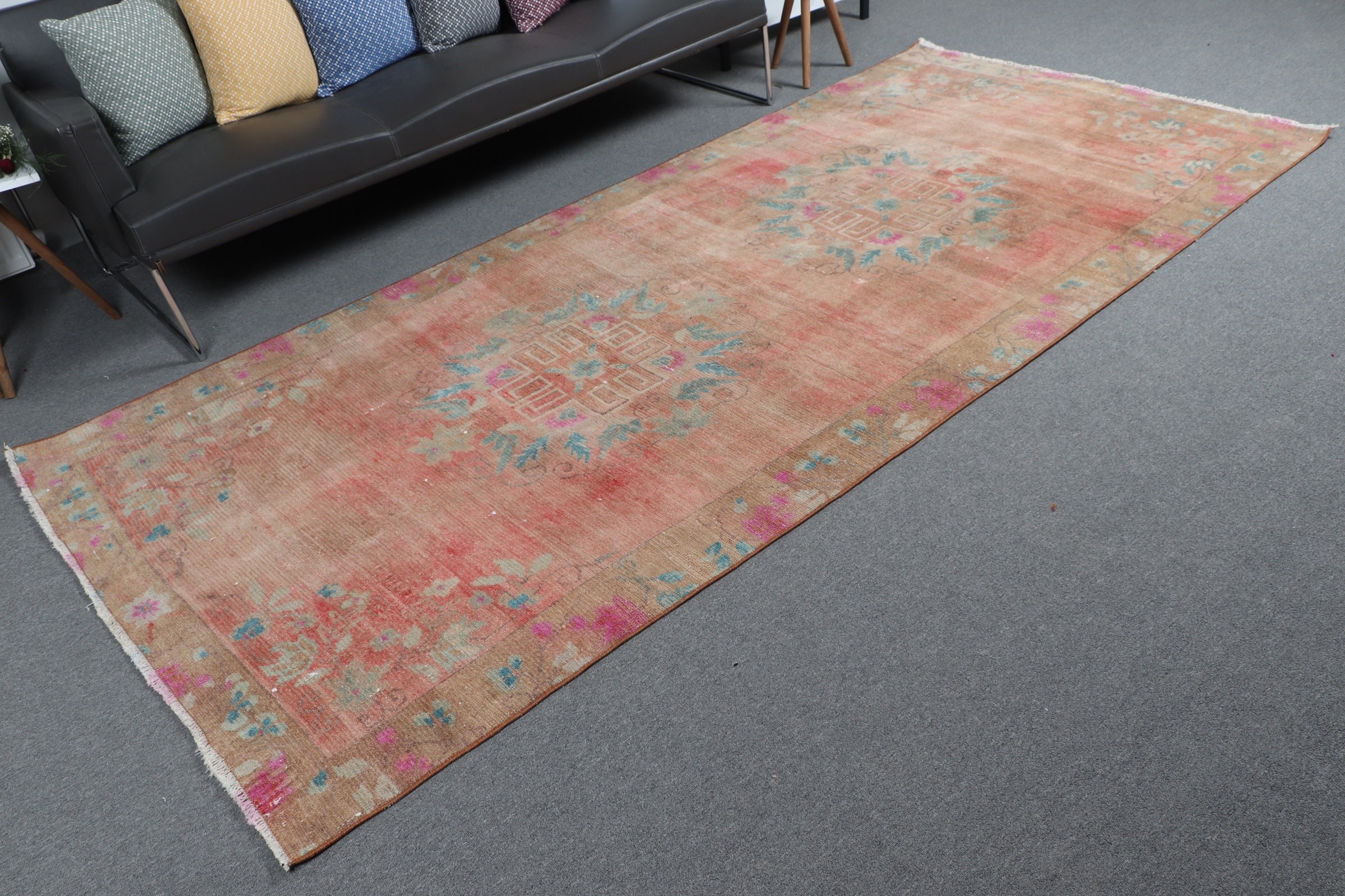 4.7x10.2 ft Large Rug, Rugs for Salon, Bedroom Rugs, Vintage Rug, Floor Rugs, Salon Rug, Pink Kitchen Rug, Turkish Rug