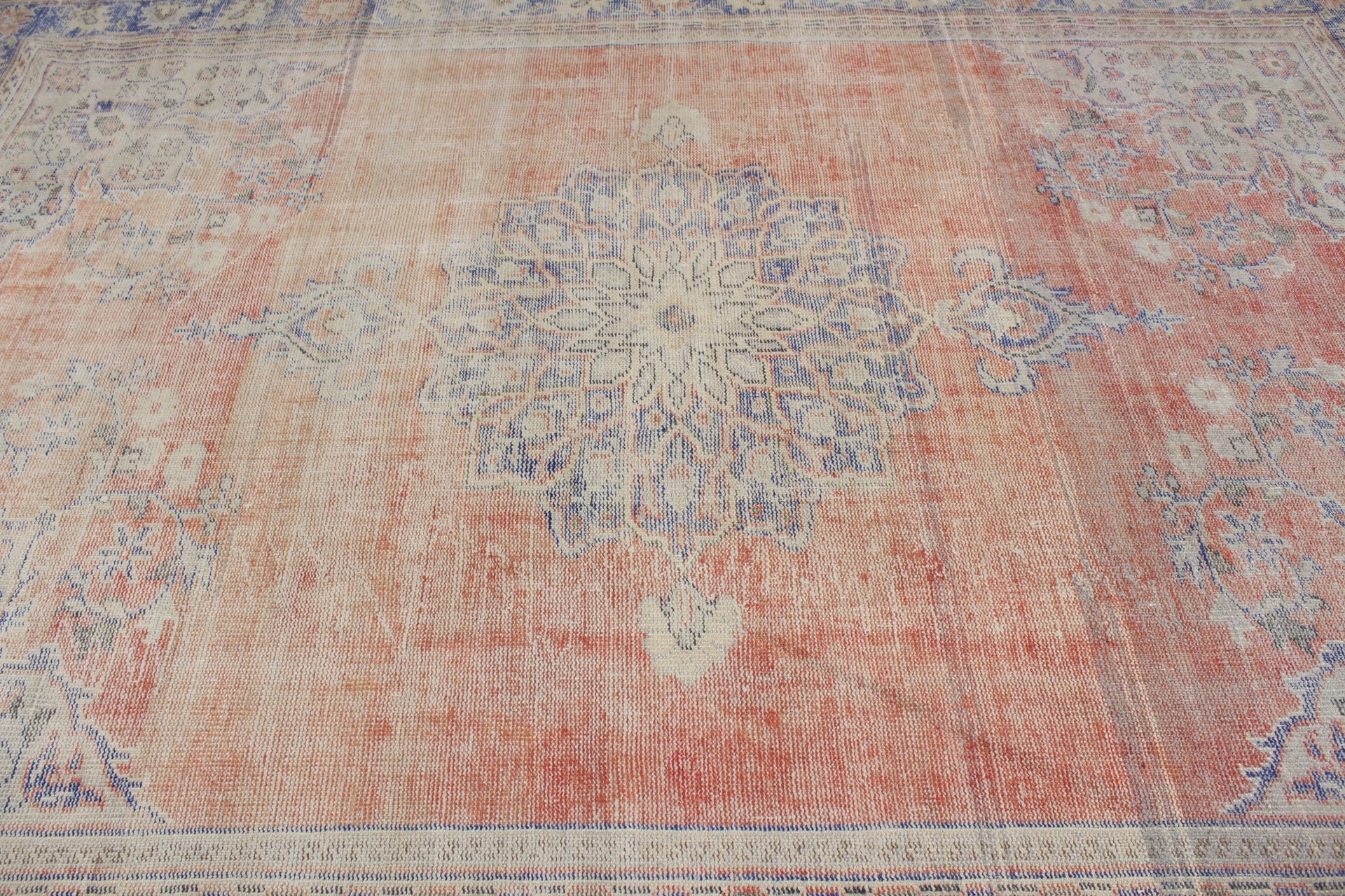 Red Floor Rug, Living Room Rugs, Oushak Rugs, Dining Room Rug, Pale Rug, Vintage Rug, Turkish Rug, Antique Rug, 7.5x10.8 ft Oversize Rug