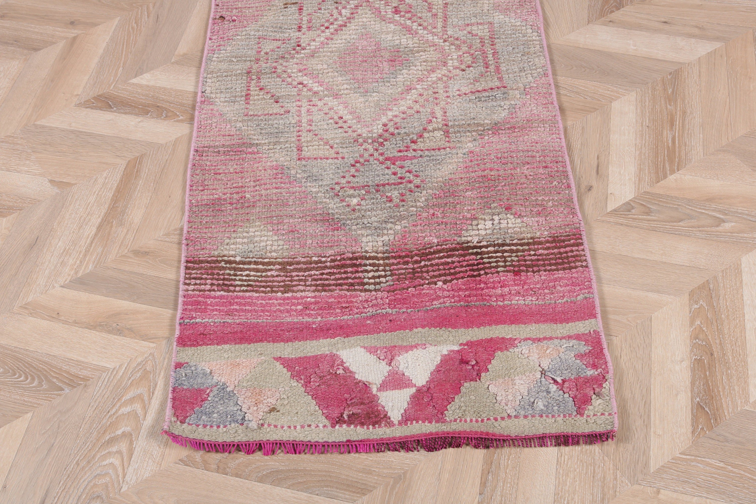 Pembe Oushak Halılar, Oryantal Halılar, Türk Halısı, Yatak Odası Halıları, 2.1x9.2 ft Runner Halısı, Koridor Halısı, Vintage Runner Halıları, Vintage Halılar