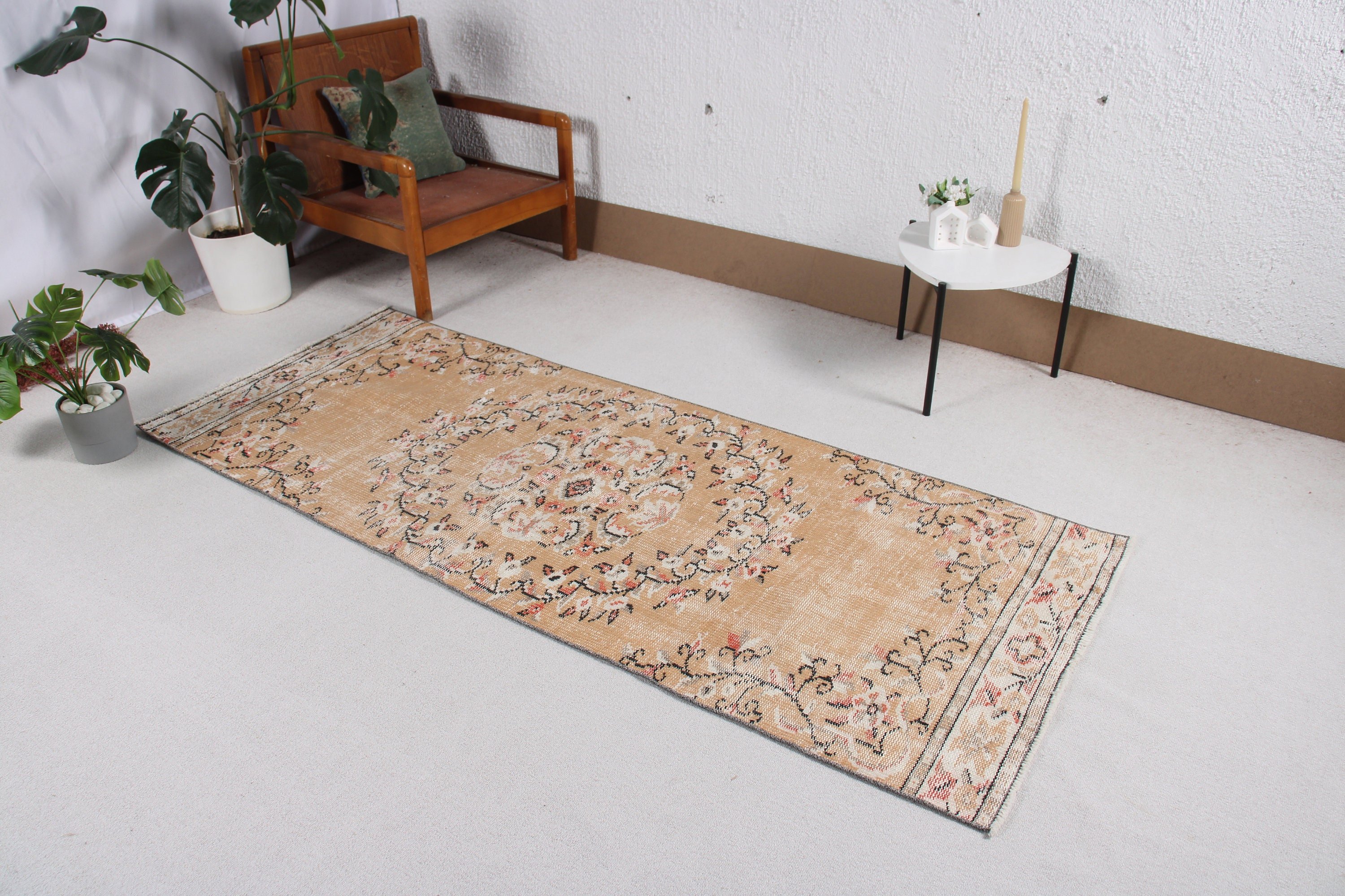 Vintage Rug, Oriental Rugs, Entry Rug, Brown Boho Rugs, 3x7.3 ft Accent Rugs, Luxury Rugs, Turkish Rug, Floor Rug, Rugs for Decorative