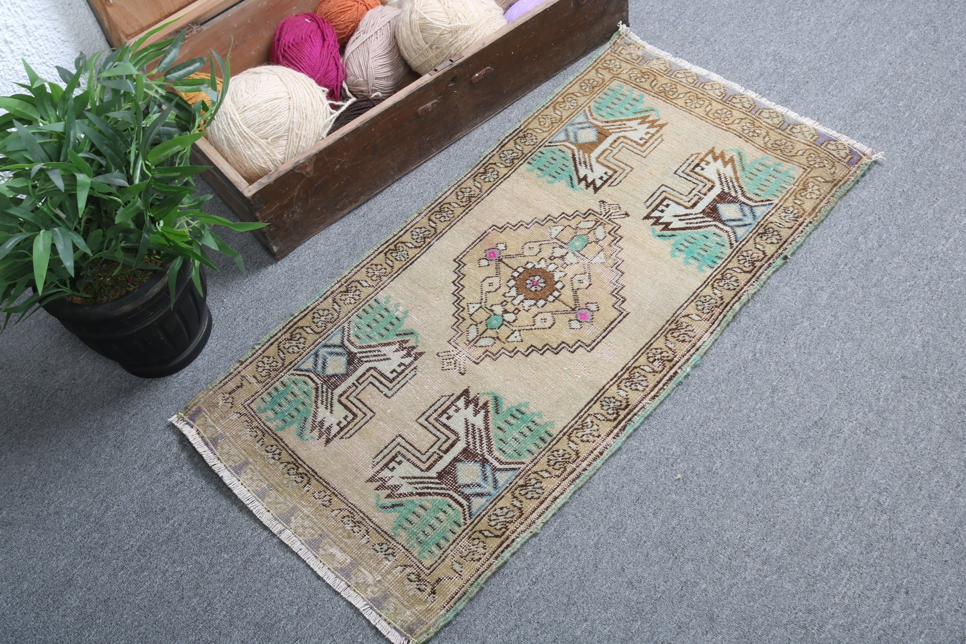 Door Mat Rug, Turkish Rugs, Boho Rug, Small Area Rug, Oriental Rug, Rugs for Bath, 1.6x3.2 ft Small Rugs, Vintage Rug, Beige Kitchen Rugs