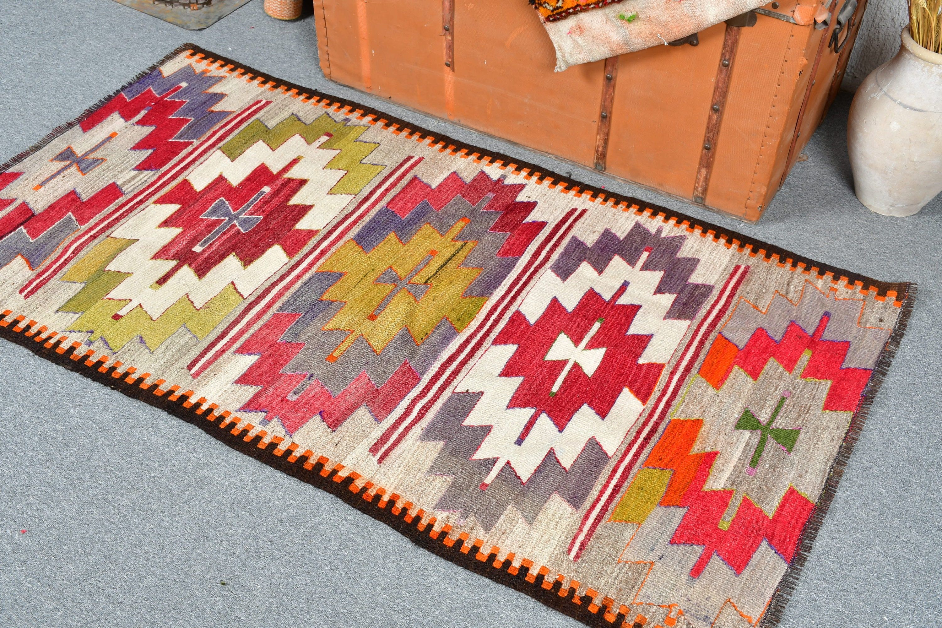 Red Bedroom Rug, Floor Rug, Kilim, Kitchen Rug, Vintage Rugs, Bathroom Rug, 2.8x5.2 ft Small Rug, Muted Rug, Rugs for Bathroom, Turkish Rug