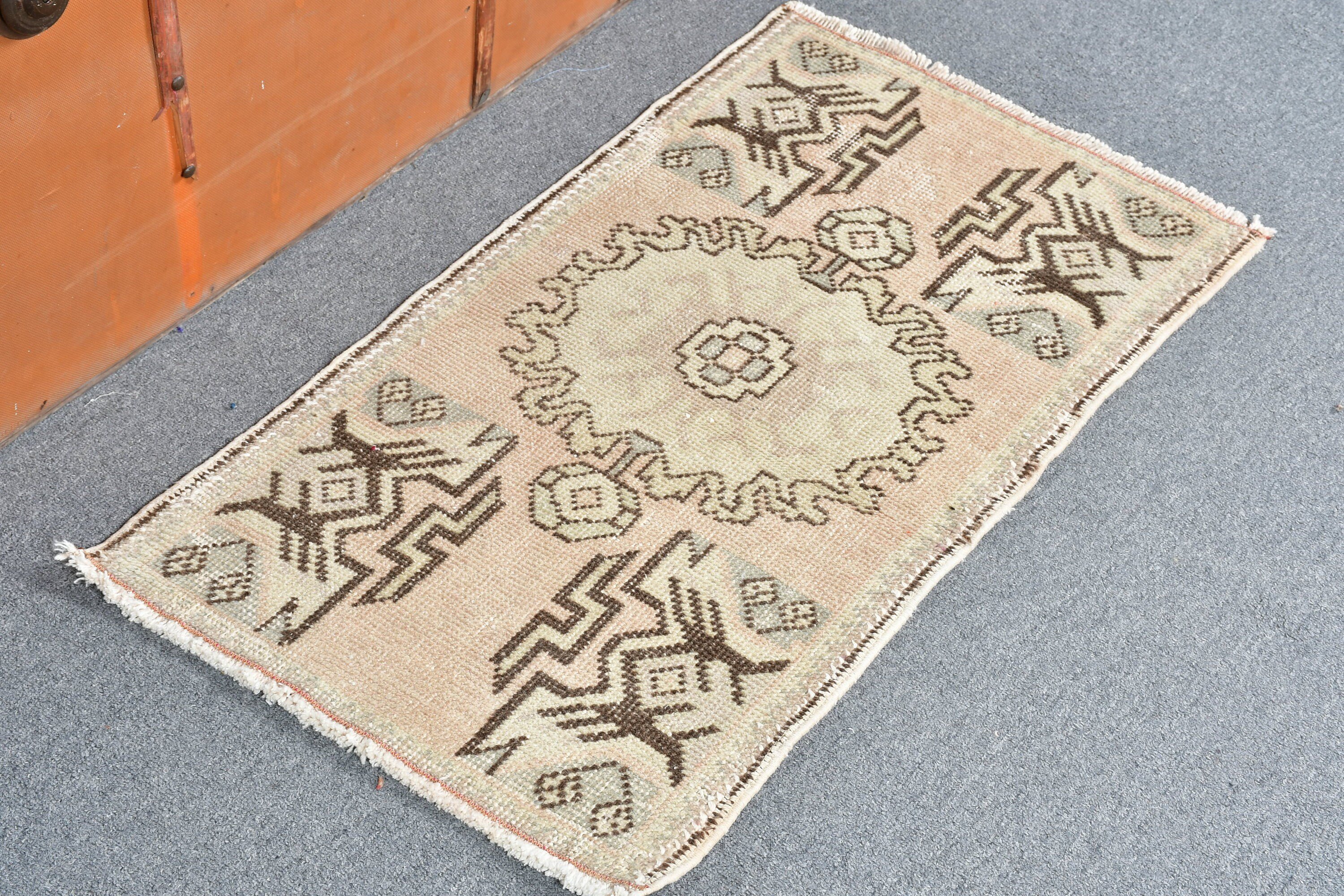 Ethnic Rugs, Brown Cool Rug, Oushak Rugs, 1.5x2.8 ft Small Rug, Rugs for Bath, Turkish Rugs, Vintage Rug, Bathroom Rug, Entry Rug, Cool Rug