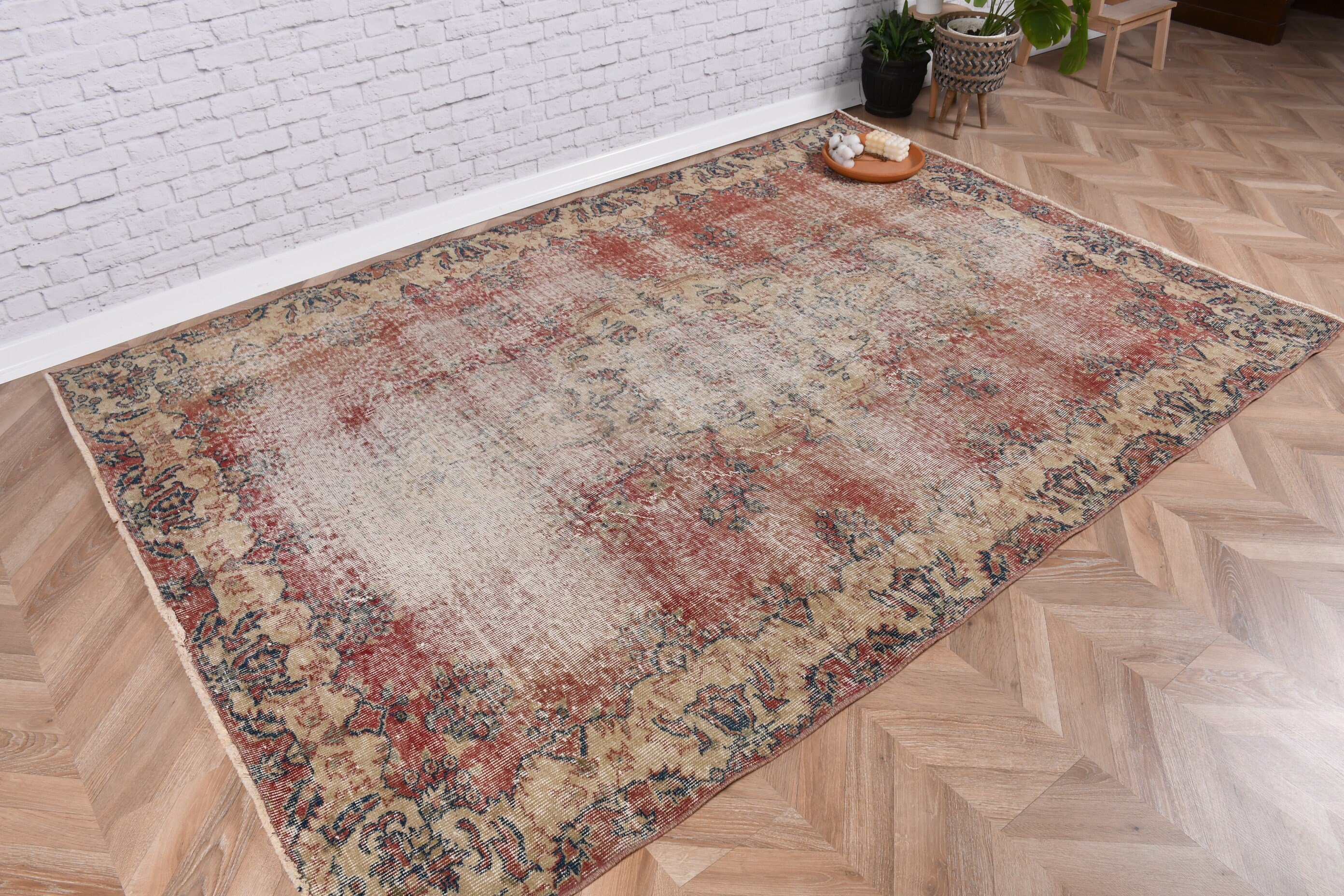 Türk Halısı, Oryantal Halı, Nötr Halılar, Kırmızı 5.4x8 ft Büyük Halılar, Yemek Odası Halıları, Vintage Halılar, Oturma Odası Halıları, Boho Halıları