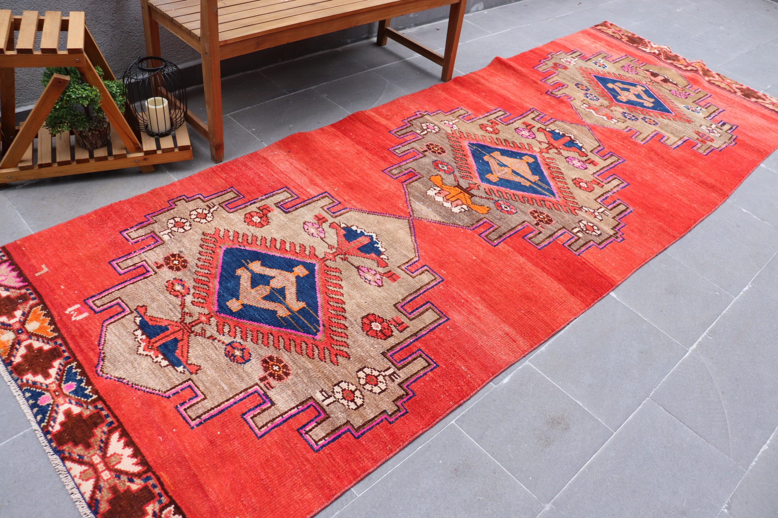 Pale Rug, 4.1x11.9 ft Runner Rug, Turkish Rugs, Kitchen Rug, Vintage Rug, Bedroom Rug, Red Cool Rug, Rugs for Kitchen