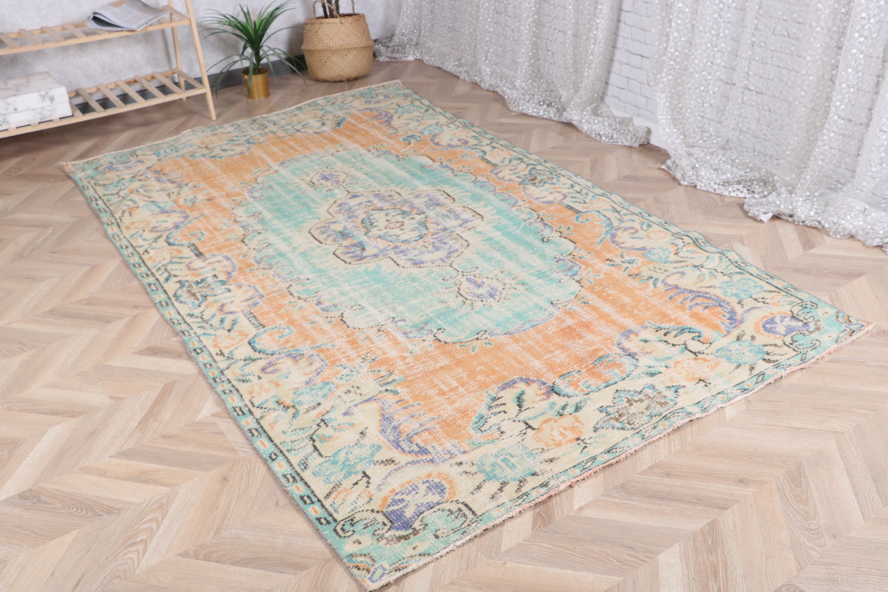 Statement Rugs, Green Floor Rug, Large Boho Rugs, 5.2x8.5 ft Large Rugs, Handwoven Rug, Vintage Rugs, Office Rug, Salon Rugs, Turkish Rugs