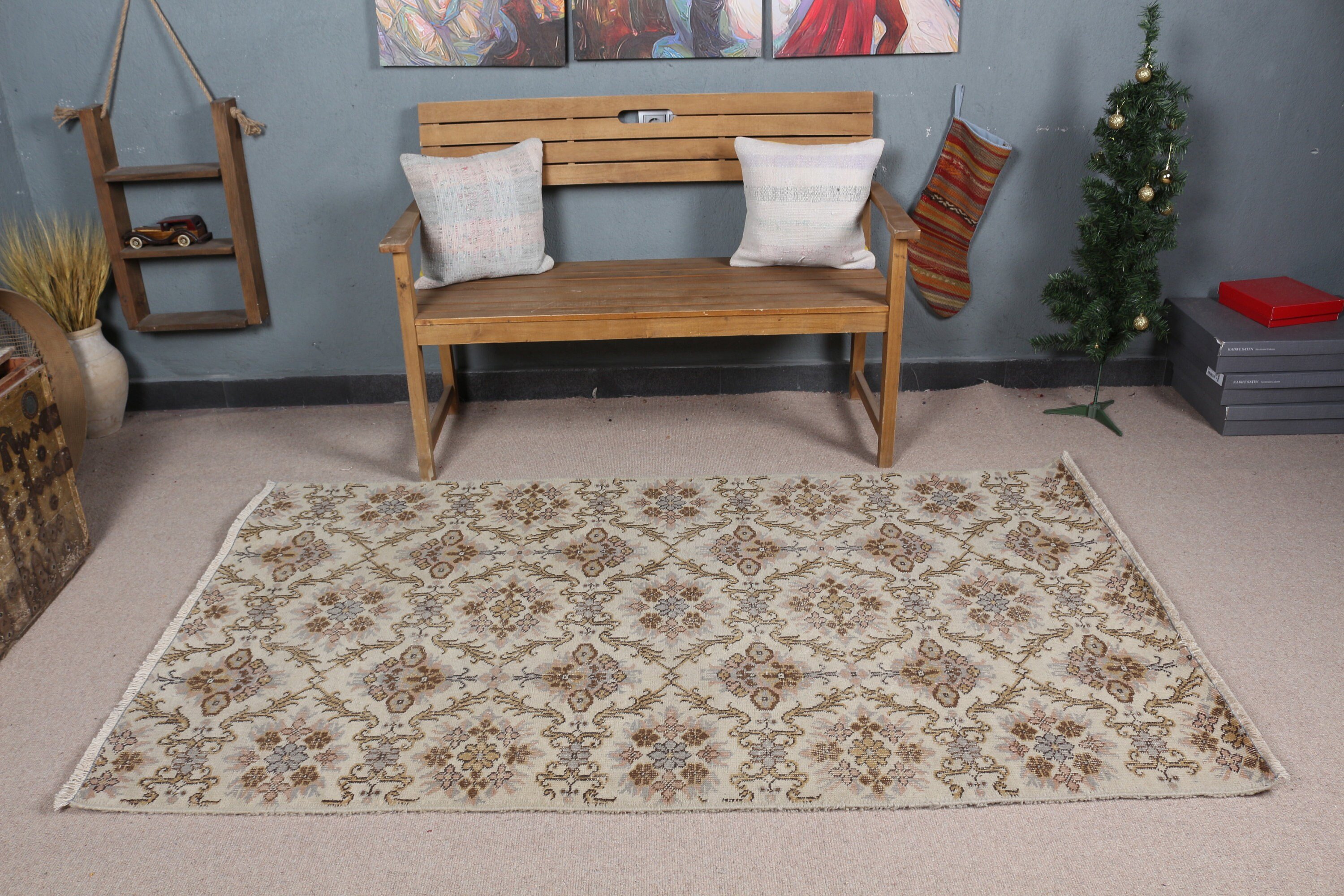 Nursery Rug, Organic Rug, Vintage Rug, 3.9x6.8 ft Area Rug, Anatolian Rugs, Beige Kitchen Rug, Bedroom Rugs, Rugs for Floor, Turkish Rug