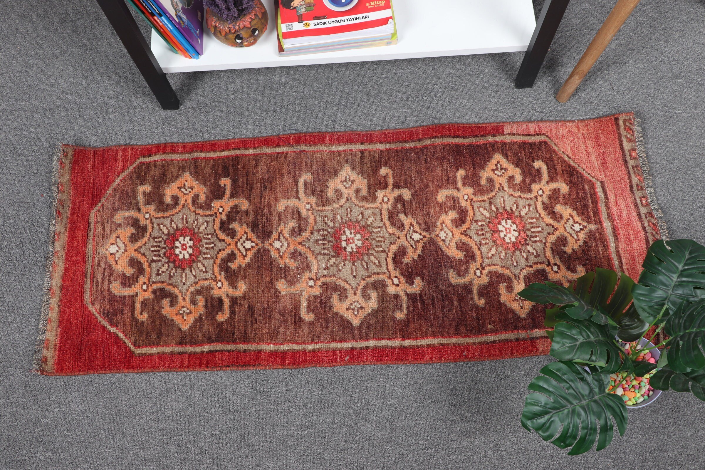 Bath Rugs, Turkish Rug, Brown Cool Rug, Vintage Rugs, Floor Rug, Bedroom Rugs, Rugs for Kitchen, 1.4x3.5 ft Small Rugs