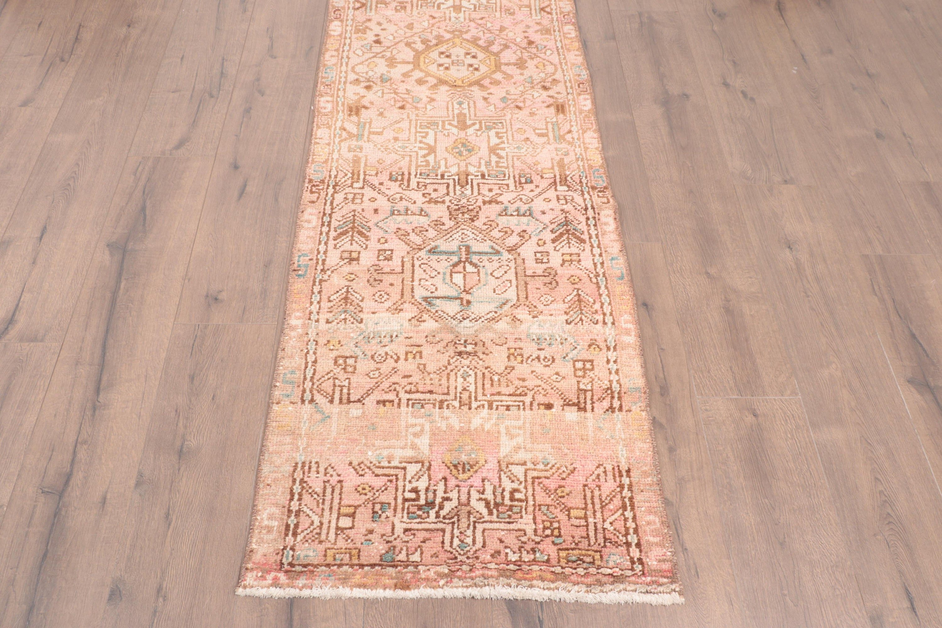 Mutfak Halıları, 2.2x8.4 ft Runner Halı, Vintage Halı, Türk Halıları, Geometrik Halılar, Vintage Runner Halıları, Pembe Boho Halı, Yer Halıları