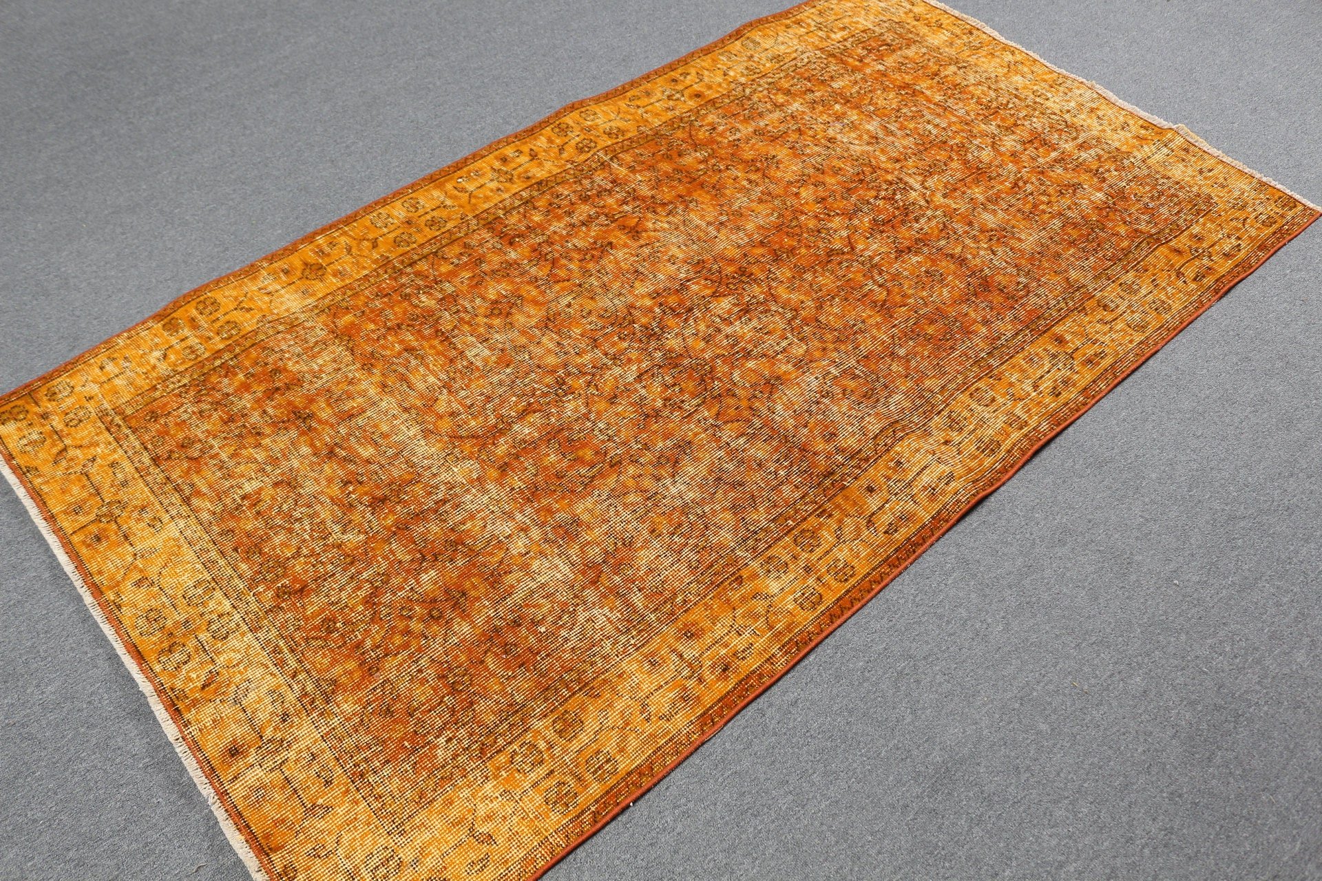 Orange Wool Rug, Oushak Rugs, Pastel Rug, Floor Rugs, Rugs for Floor, Turkish Rug, Cool Rugs, Vintage Rug, Kitchen Rug, 3.7x6.6 ft Area Rug