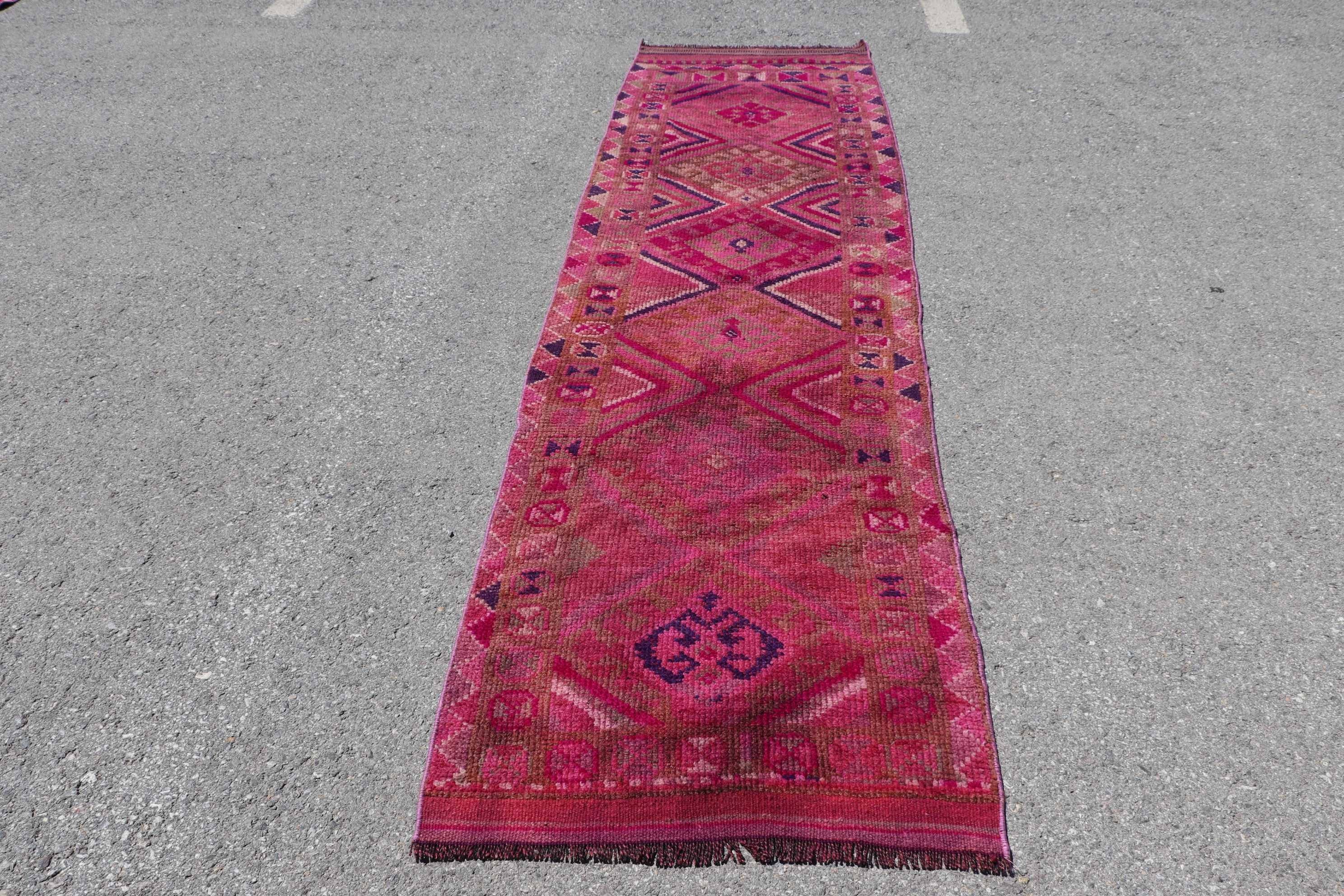 2.8x10.1 ft Runner Rug, Pink Moroccan Rug, Pastel Rugs, Hallway Rugs, Wool Rugs, Vintage Rug, Corridor Rugs, Turkish Rug, Home Decor Rug