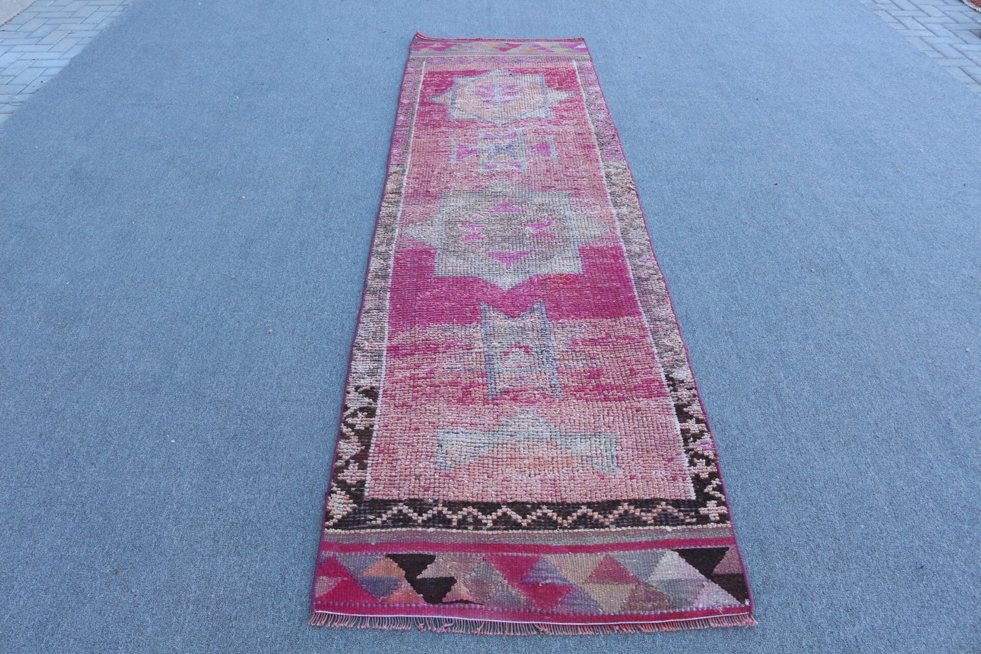 Rugs for Corridor, Vintage Rug, Bedroom Rug, Corridor Rug, 2.7x9.6 ft Runner Rug, Pink Floor Rug, Hallway Rug, Turkish Rugs