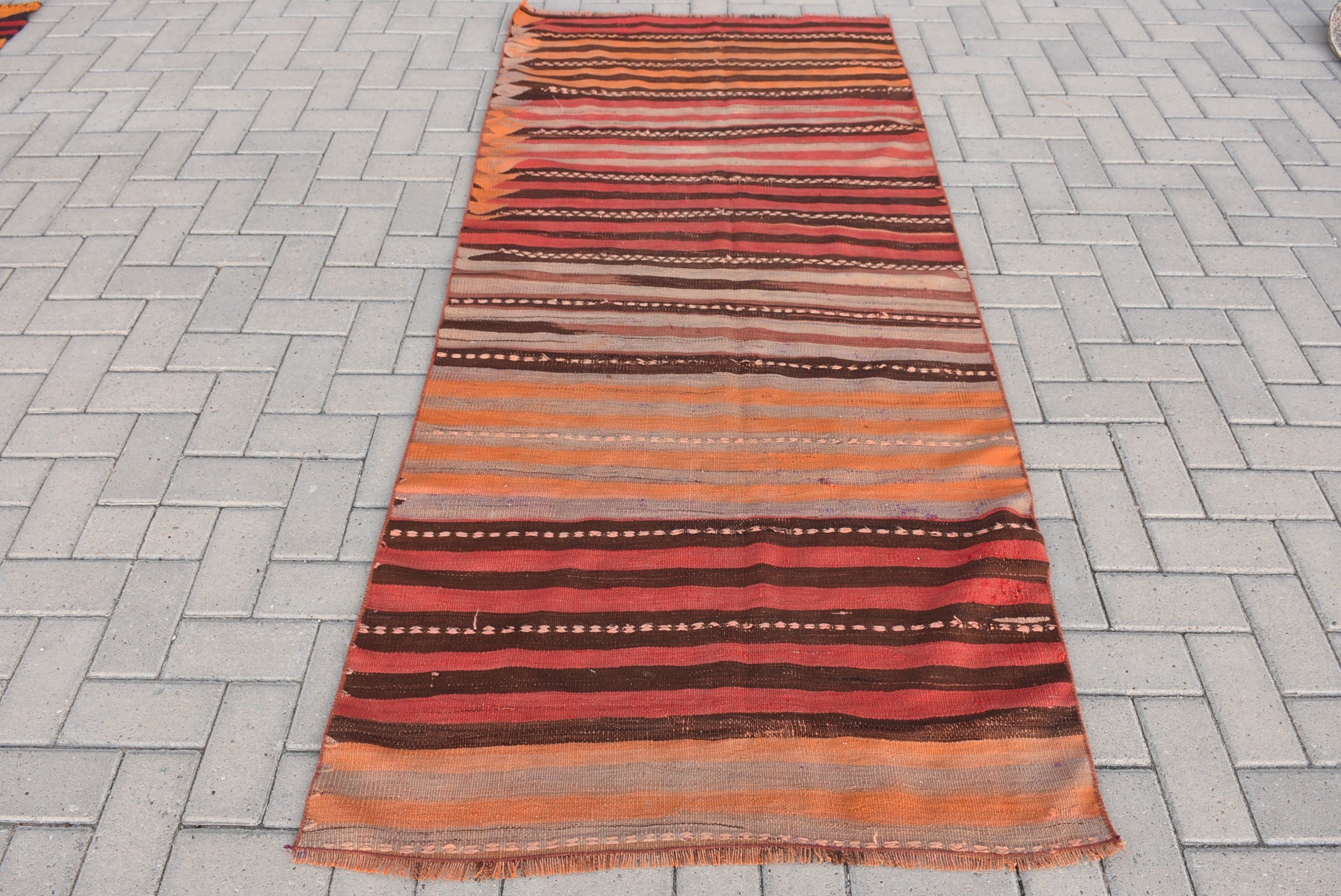 Kırmızı Yün Halı, Kilim, Oryantal Halı, Yatak Odası Halıları, Yer Halısı, Vintage Halı, 3.2x7.4 ft Accent Halıları, Türk Halıları, Giriş Halısı, Mutfak Halıları