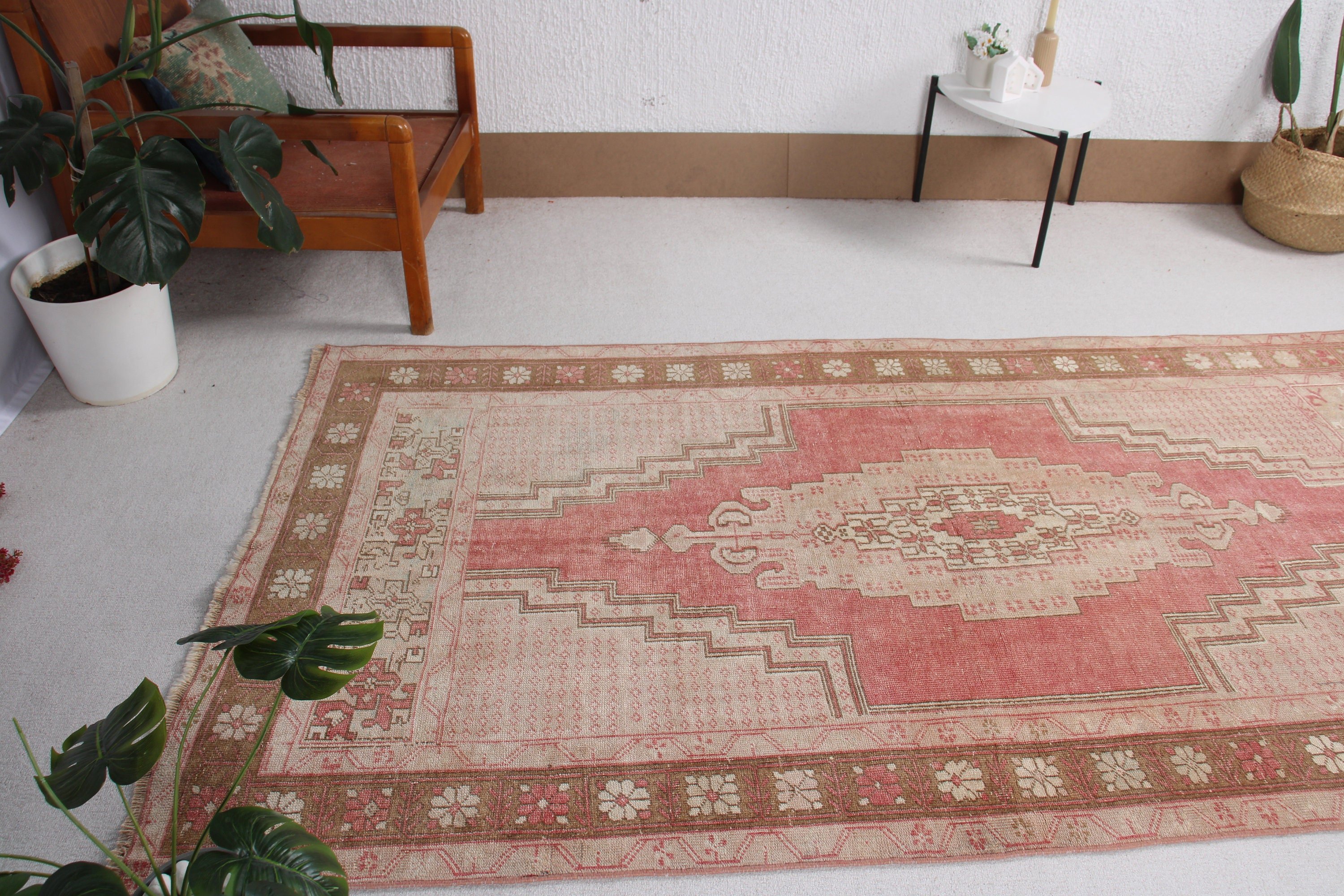 Aztek Halısı, Vintage Halılar, 4.3x7.9 ft Alan Halıları, Türk Halısı, Düz Dokuma Halı, Kırmızı Açıklama Halıları, Mutfak Halıları, Oushak Bölge Halısı