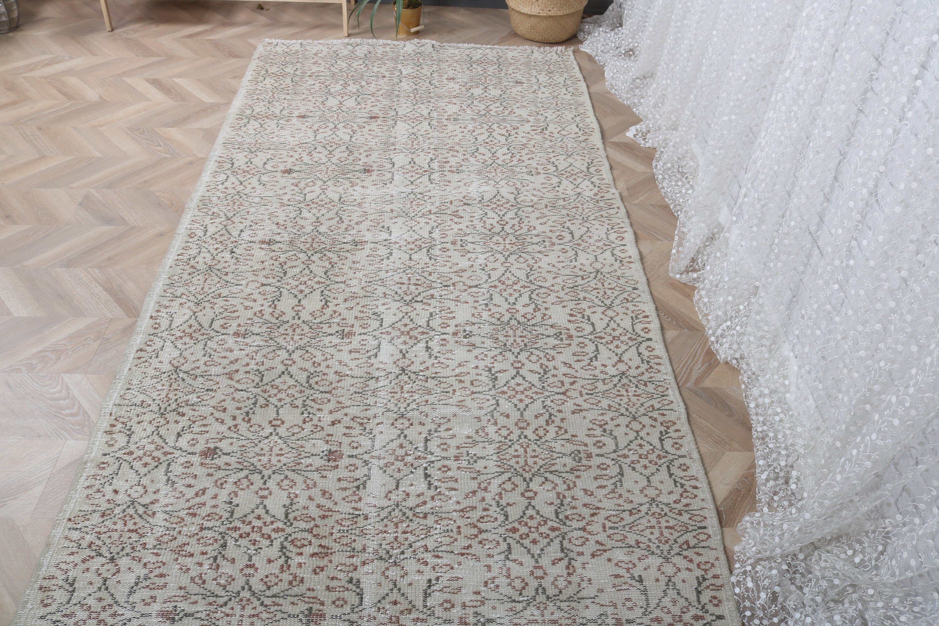 Beige Geometric Rug, Kitchen Rugs, Vintage Rug, 4.3x8.4 ft Area Rug, Handwoven Rug, Turkish Rug, Floor Rug, Bedroom Rug