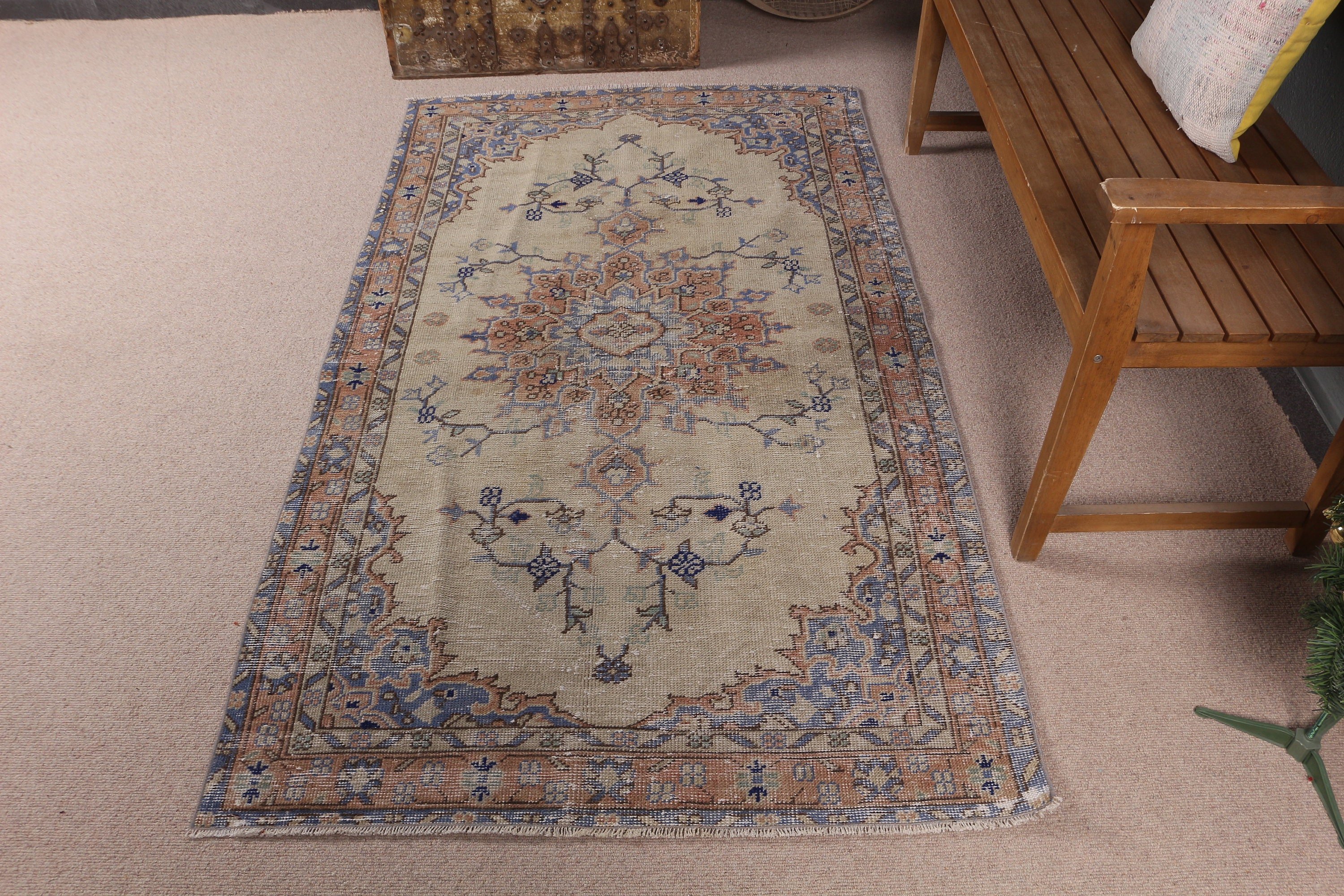 Beige  3.7x6.4 ft Accent Rug, Cool Rug, Entry Rug, Vintage Rug, Floor Rugs, Kitchen Rugs, Rugs for Entry, Turkish Rug