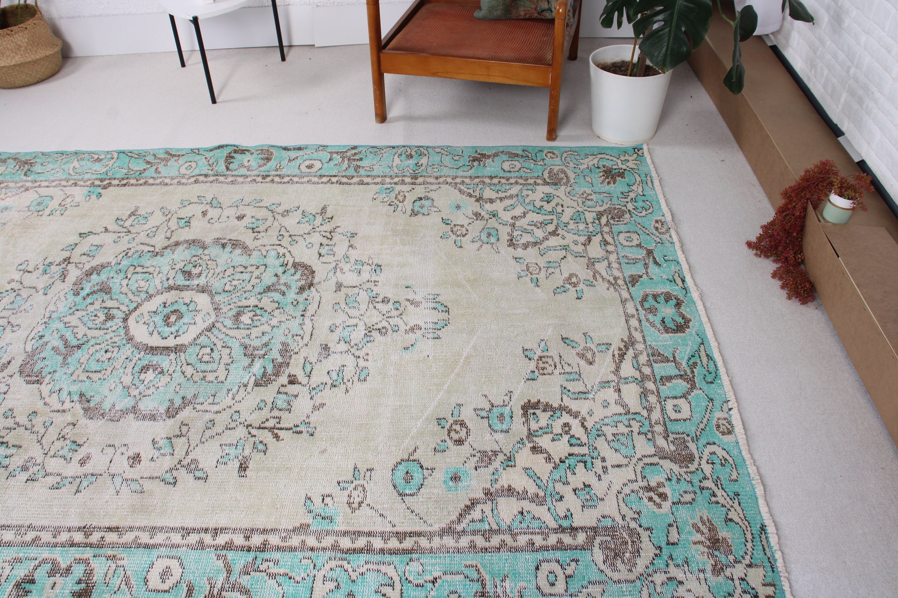 Green Luxury Rugs, Turkish Rug, 5.7x9.1 ft Large Rugs, Tribal Rugs, Vintage Rugs, Wool Rug, Large Boho Rugs, Dining Room Rug, Floor Rug