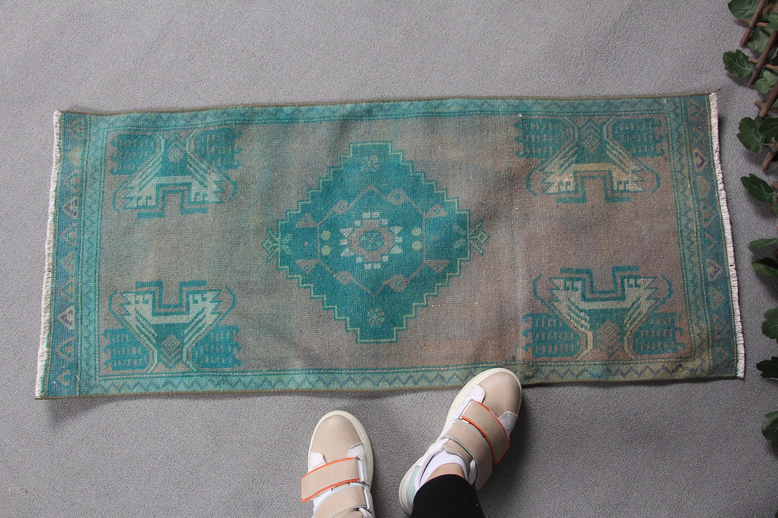 Turkish Rug, Rugs for Bath, Home Decor Rug, 1.6x3.7 ft Small Rugs, Oriental Rug, Car Mat Rug, Green Cool Rug, Bathroom Rug, Vintage Rug