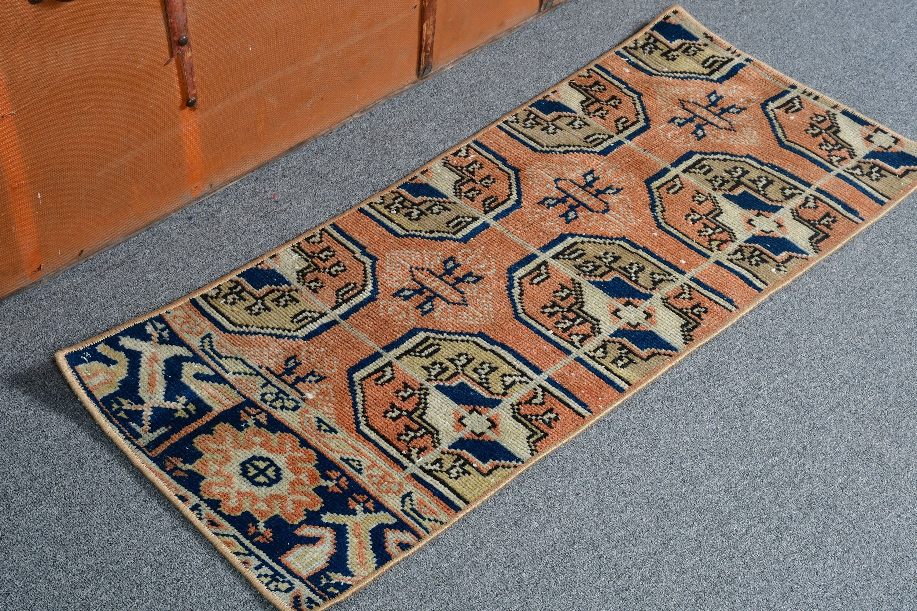 Vintage Rugs, Nursery Rugs, Oriental Rugs, Kitchen Rug, Brown  1.3x3 ft Small Rug, Rugs for Car Mat, Oushak Rug, Turkish Rug