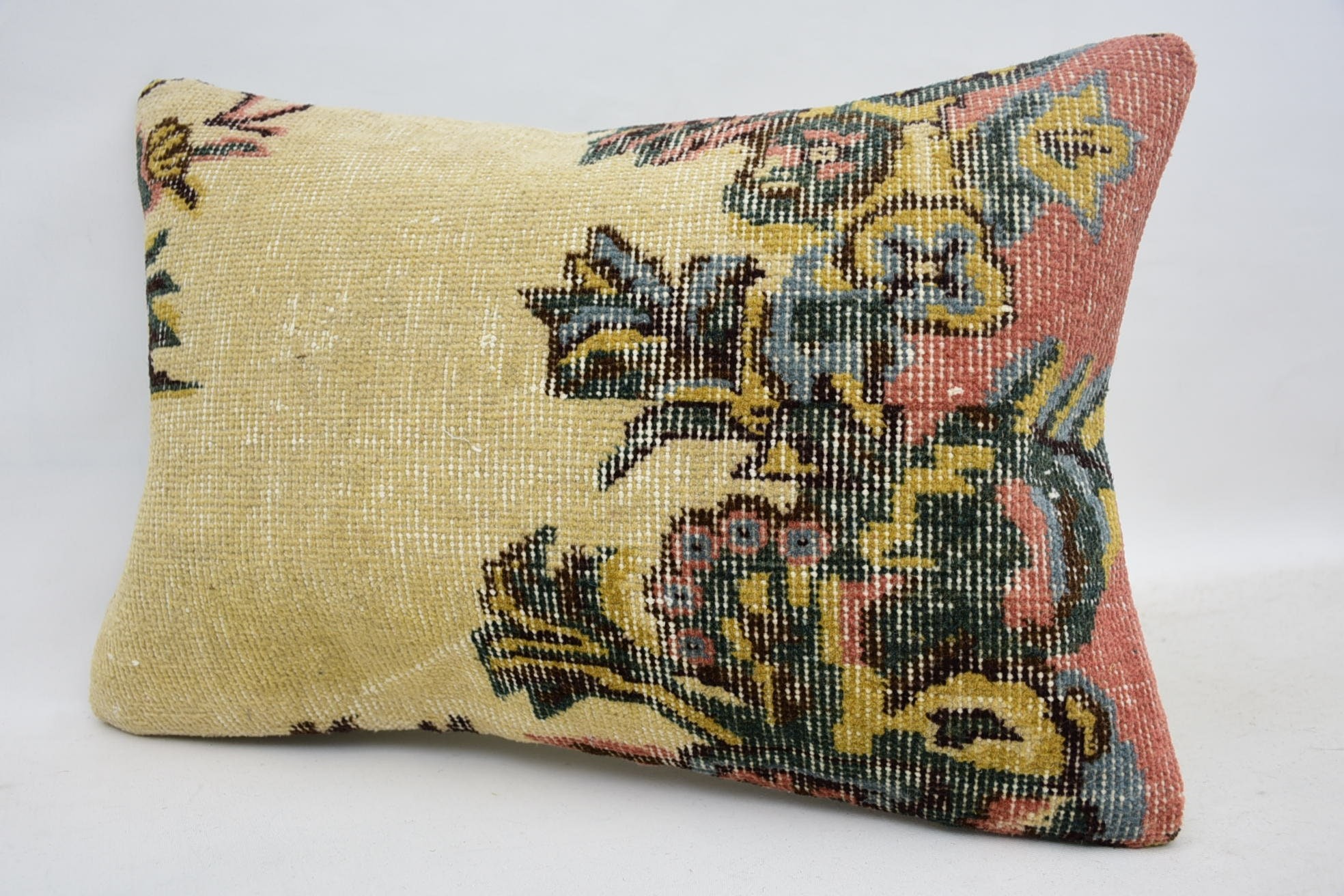 Boho Pillow, 16"x24" Beige Pillow Case, Turkish Kilim Pillow, Ethnic Pillow Cover Cushion Case, Sofa Bolster Pillow, Pillow for Couch
