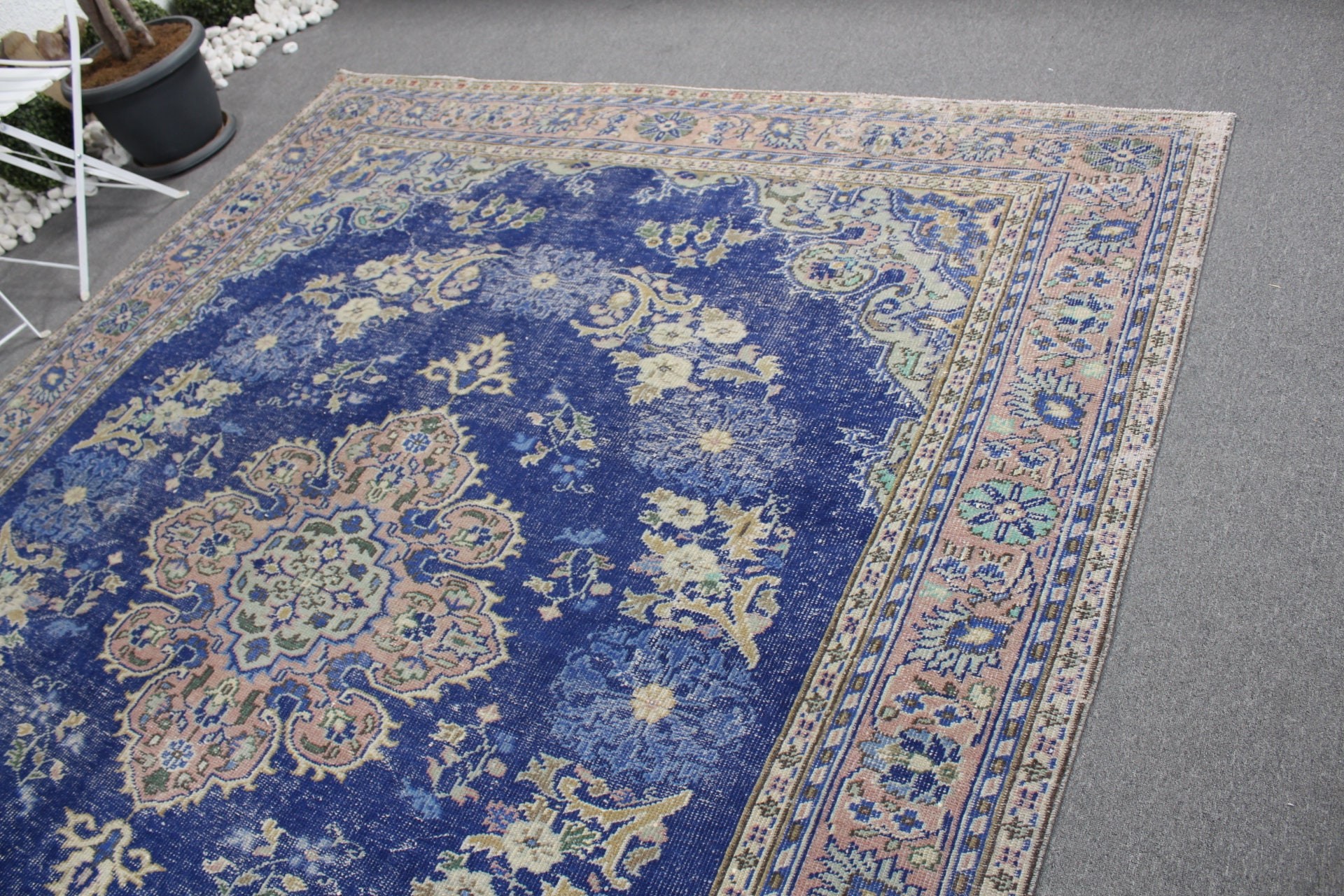 7.8x9.5 ft Oversize Rug, Living Room Rug, Turkish Rug, Vintage Rug, Old Rug, Blue Oriental Rugs, Oushak Rugs, Home Decor Rugs, Saloon Rug