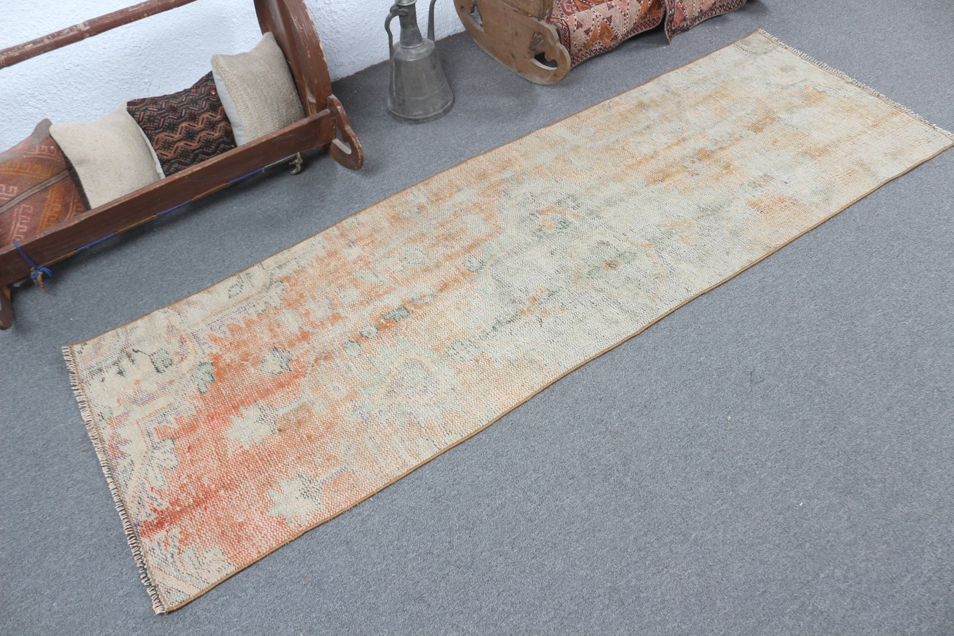 Wool Rug, Orange Moroccan Rugs, Corridor Rug, 2.5x7.3 ft Runner Rug, Vintage Rug, Kitchen Rugs, Stair Rug, Turkish Rug, Rugs for Stair