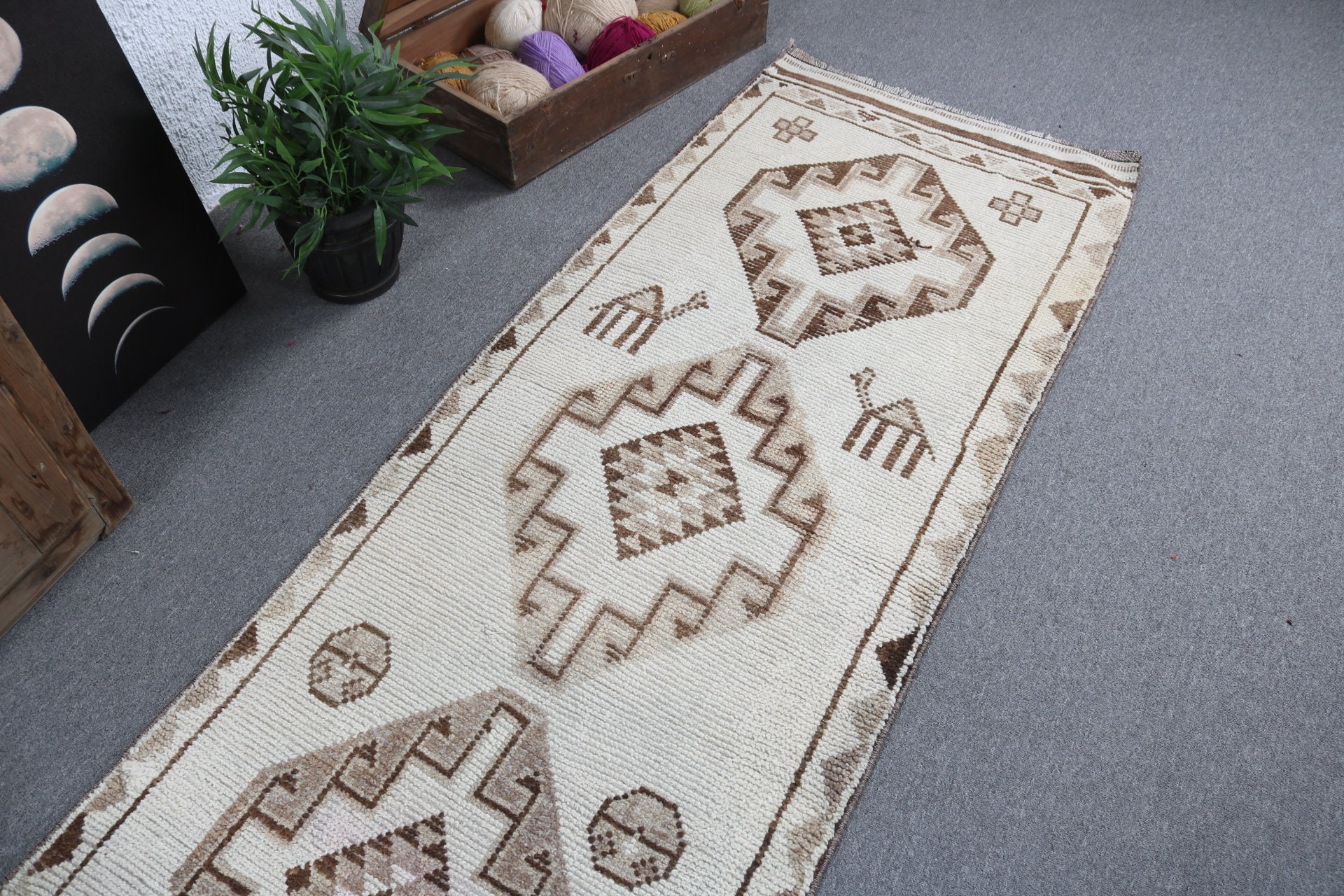 2,8x12,5 ft Runner Halıları, Harika Halı, Modern Halı, Mutfak Halıları, Runner Halıları, Bej Fas Halısı, Nötr Halılar, Vintage Halı, Türk Halısı