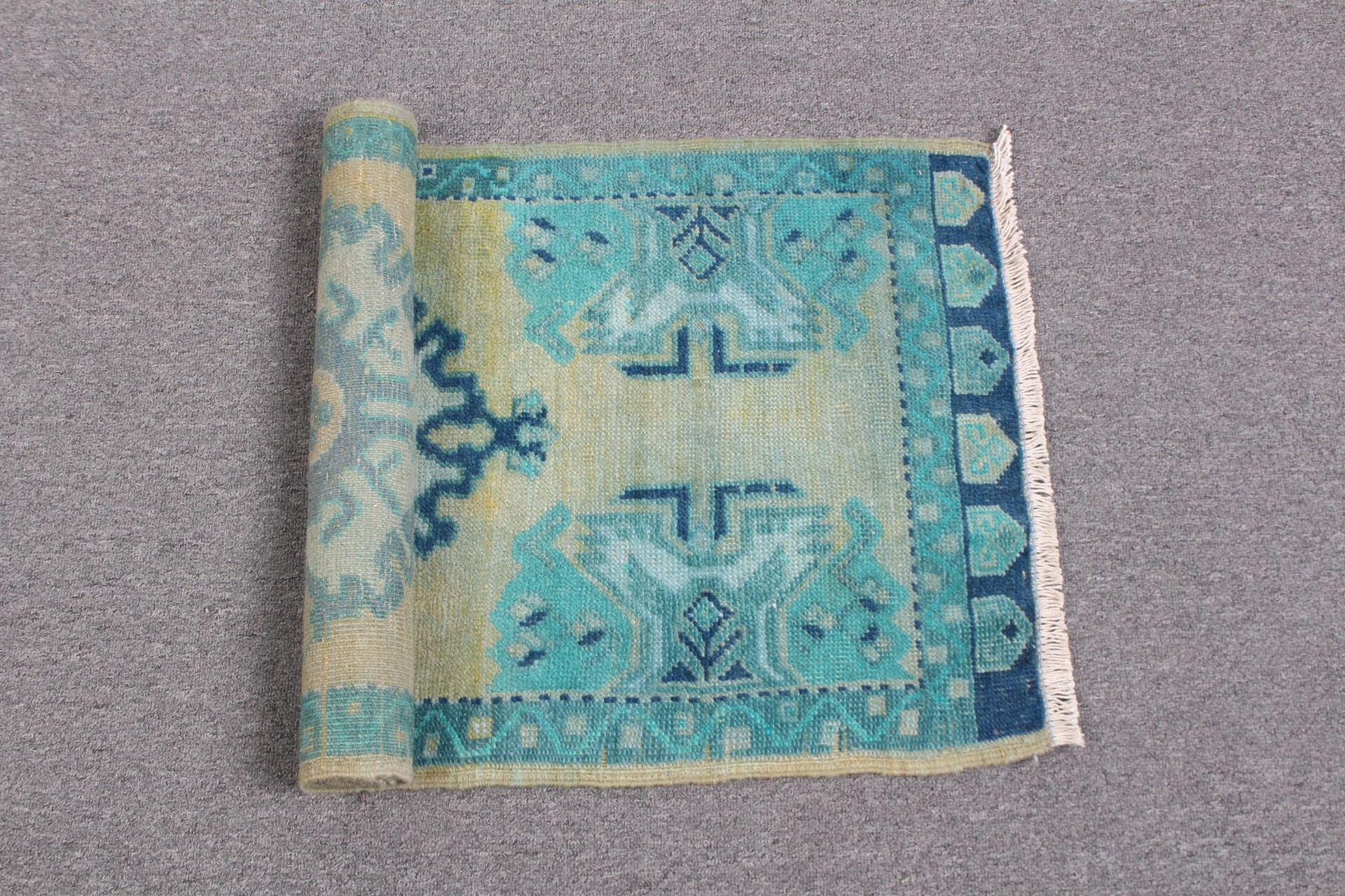 Yatak Odası Halısı, Türk Halıları, 1.6x3.7 ft Küçük Halı, Vintage Halı, Yeşil Oushak Halı, Ev Dekor Halısı, Araba Paspas Halıları, Araba Paspas Halıları, Organik Halı