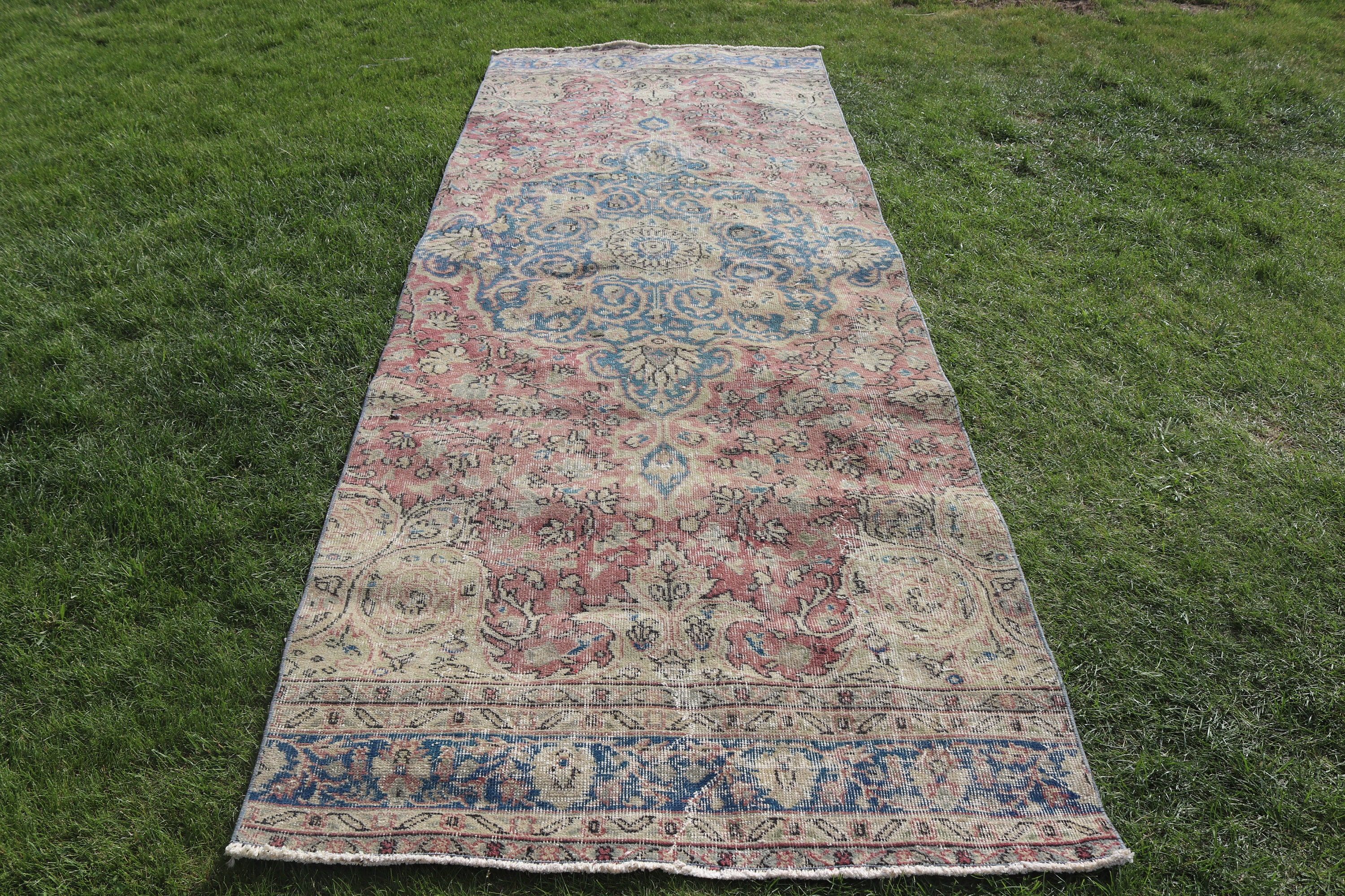 Koridor Halıları, Lüks Halı, Oushak Halı, Koşucu Halıları, Sanatsal Halılar, Türk Halısı, Bej Oushak Halısı, Vintage Halı, 3,9x10,5 ft Koşucu Halısı