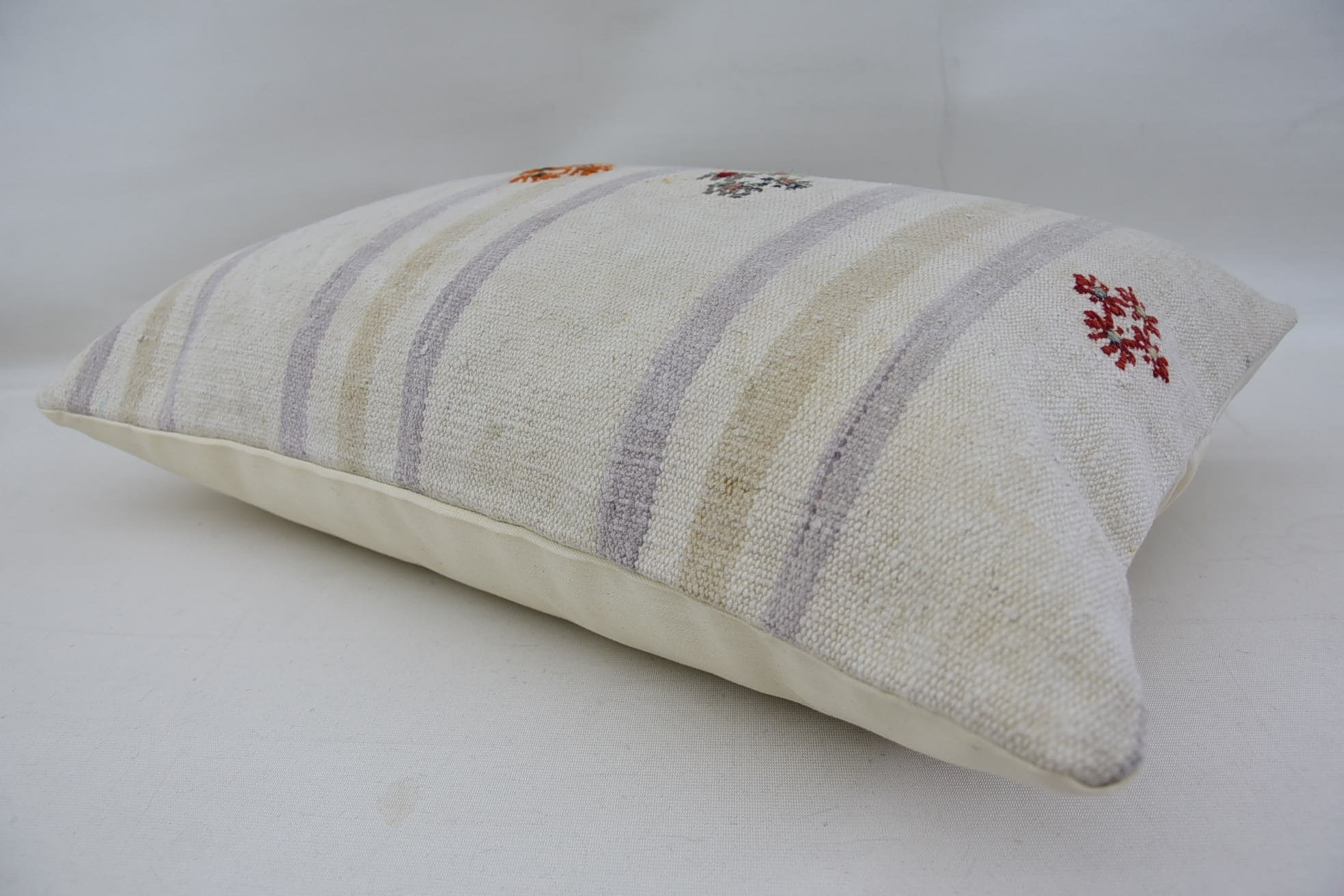 Cotton Pillow, Pattern Throw Pillow, Handmade Kilim Cushion, Kilim Cushion Sham, Vintage Kilim Throw Pillow, 16"x24" Beige Pillow Case