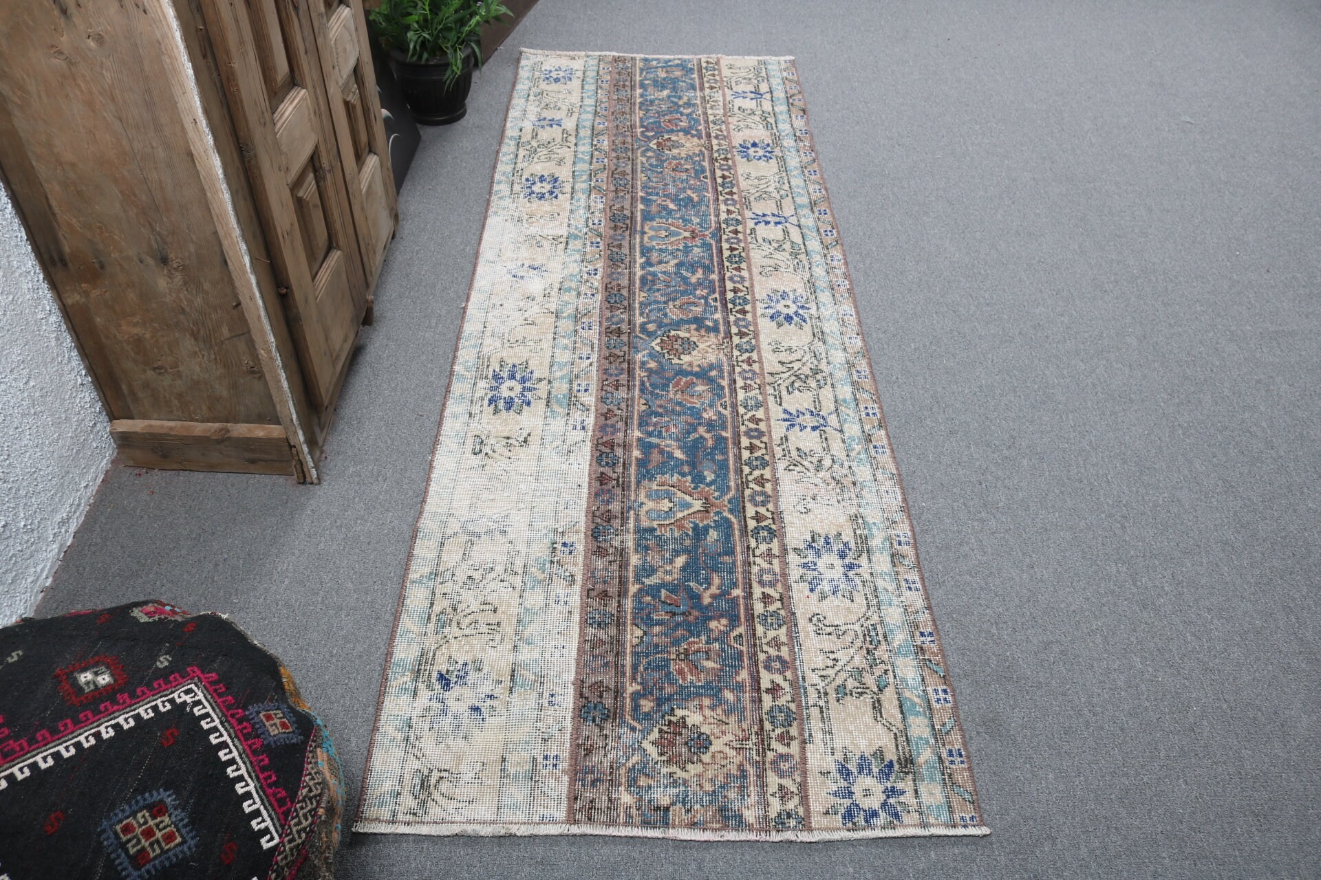 Cool Halı, 2.8x8.1 ft Runner Halı, Türk Halısı, Uzun Yolluk Halıları, Boho Halıları, Vintage Halılar, Merdiven Halıları, Oryantal Halılar, Bej Geometrik Halı