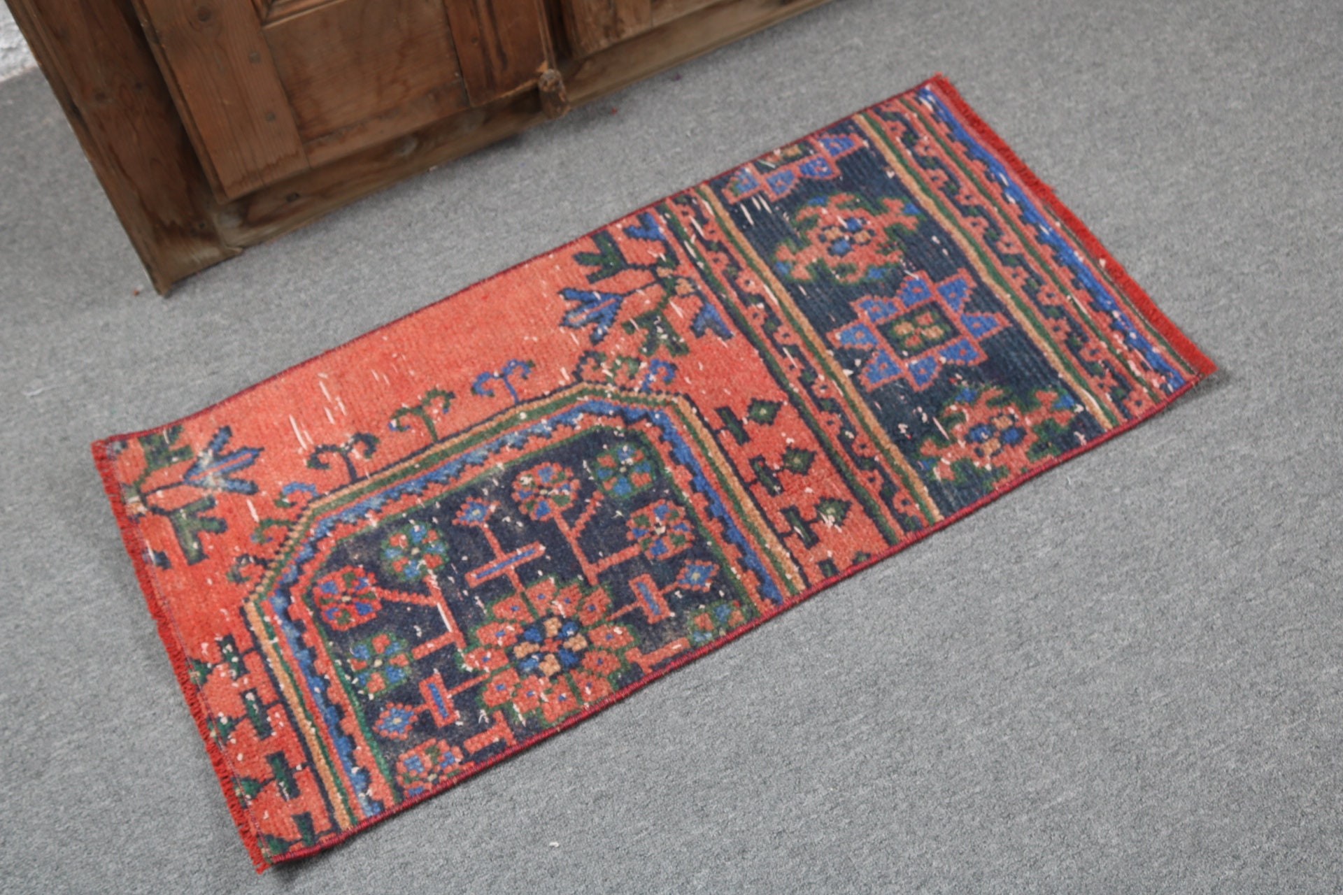 Small Area Rugs, Aztec Rugs, Kitchen Rug, Floor Rugs, Vintage Rug, Turkish Rug, 1.5x2.9 ft Small Rug, Orange Antique Rugs, Handwoven Rug