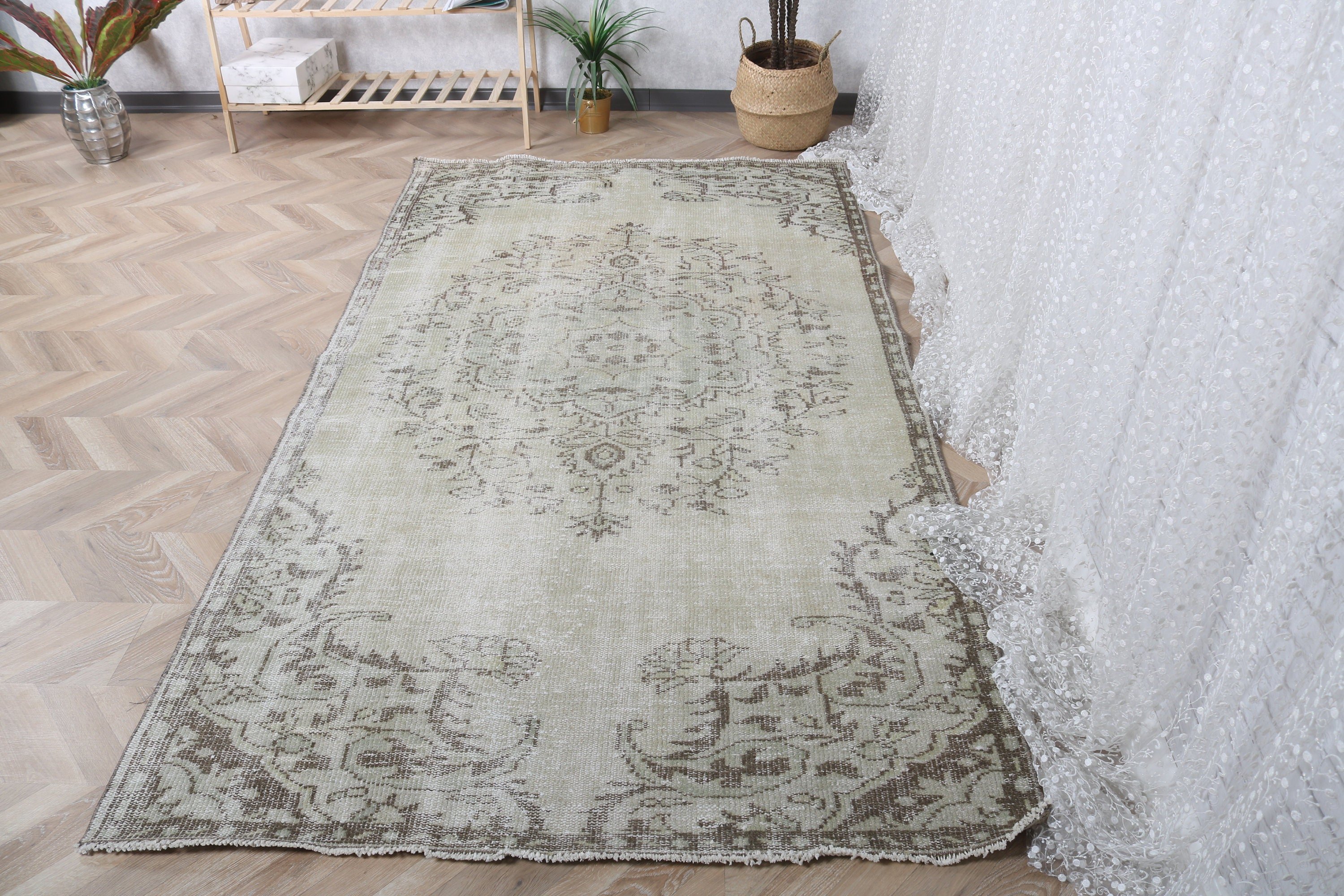 Vintage Halılar, Oushak Bölge Halısı, Modern Halılar, Alan Halıları, 4,6x8,3 ft Alan Halısı, Soğuk Halı, Türk Halısı, Yeşil Antika Halılar, Yatak Odası Halısı