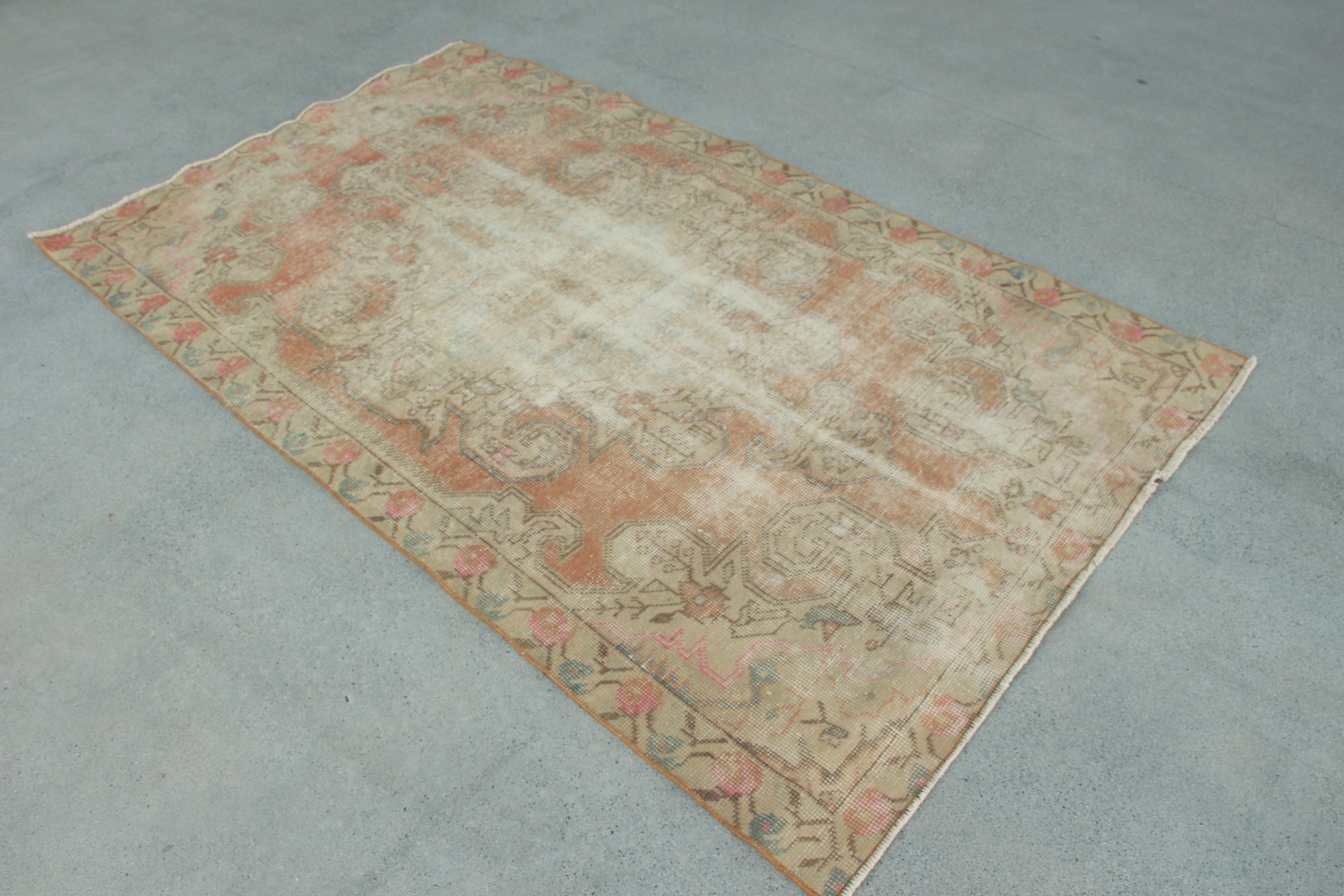 Havalı Halı, Anadolu Halıları, Oturma Odası Halısı, Türk Halısı, 4,2x7,3 ft Alan Halıları, Oturma Odası Halıları, Vintage Halı, Turuncu Anadolu Halıları