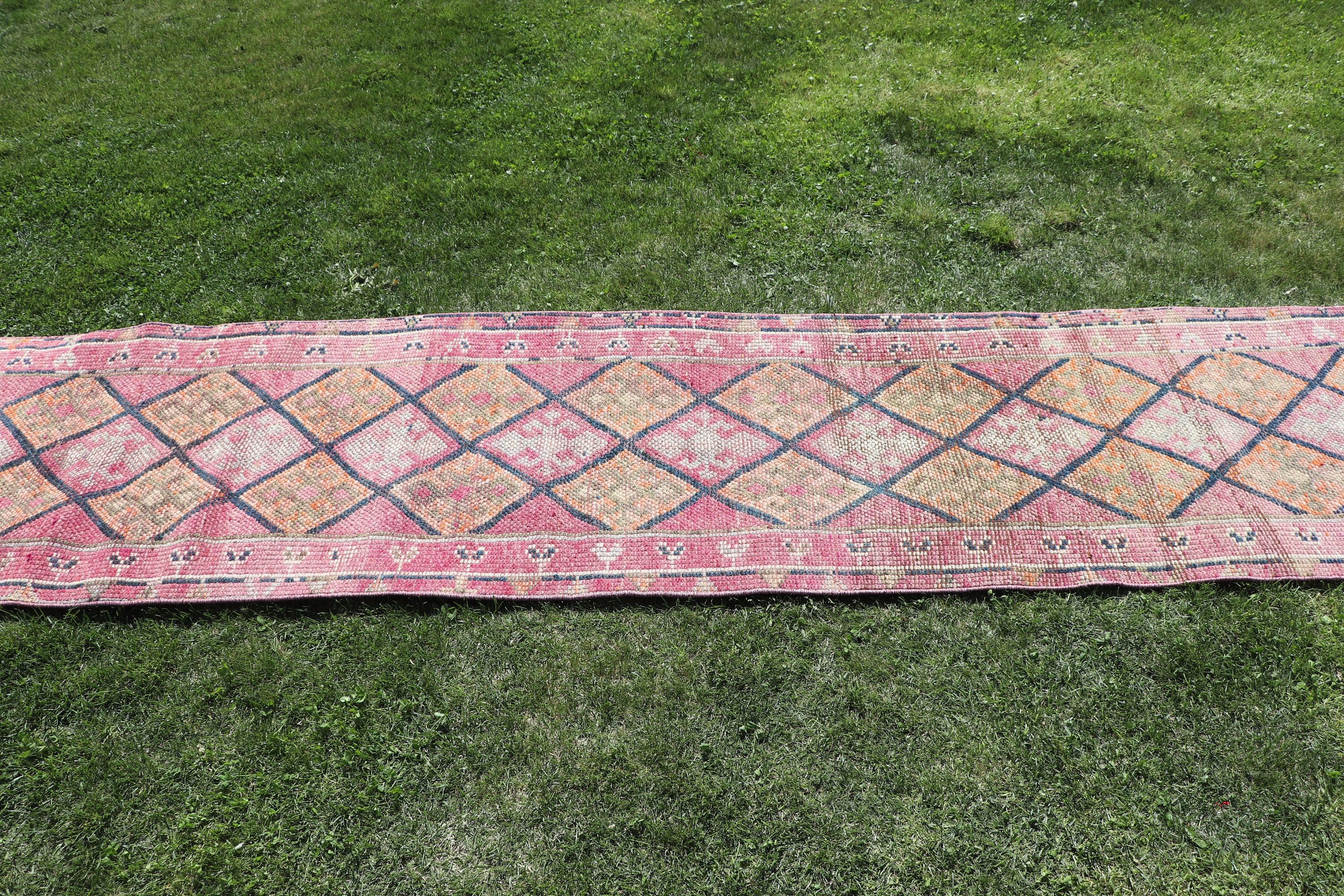 Beni Ourain Runner Rug, Turkish Rug, Vintage Rug, Vintage Runner Rugs, Oushak Rugs, Pink Handwoven Rug, Floor Rugs, 2.3x11.6 ft Runner Rug